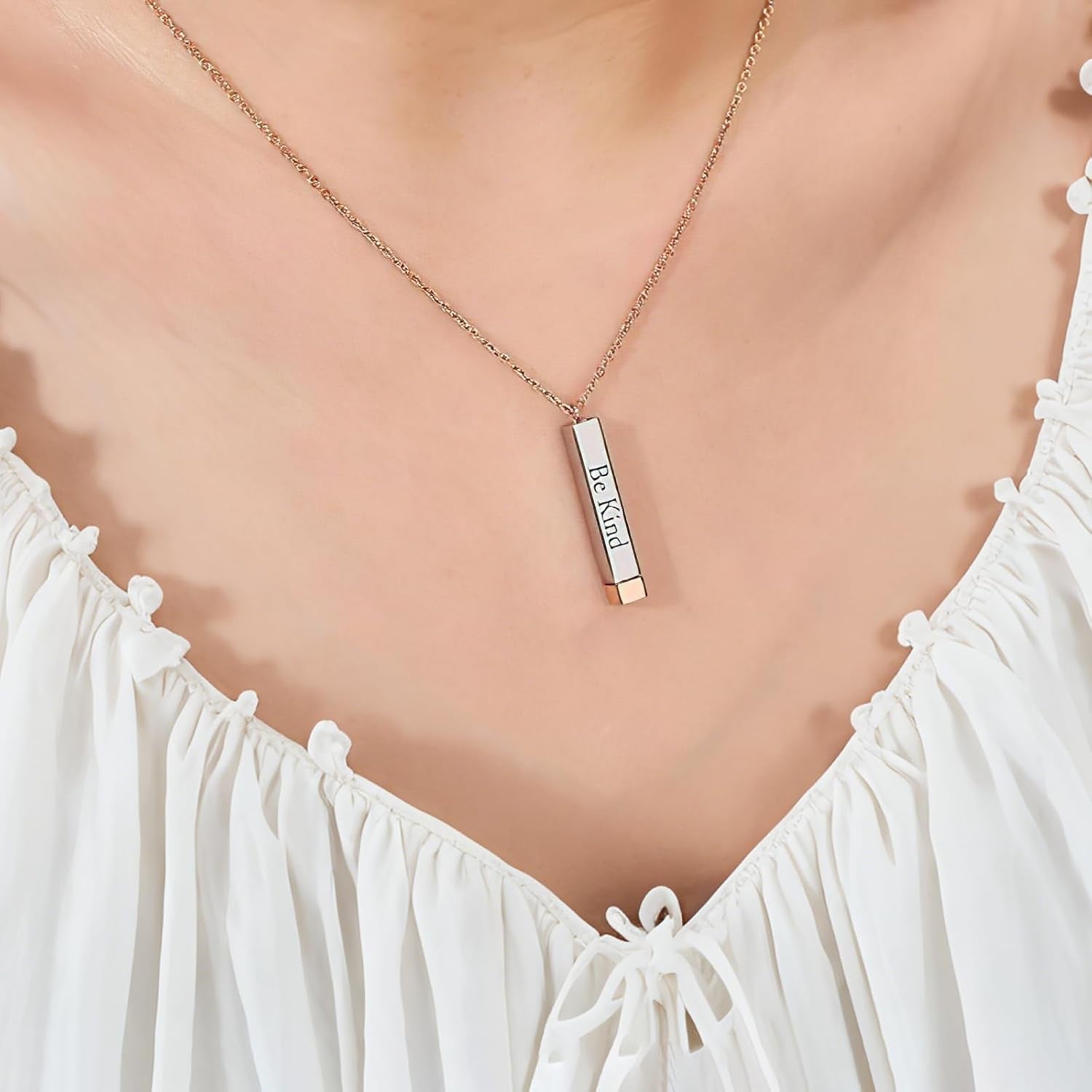 Be Kind of a B Necklaces for Women, Hidden Message Necklace, Best Friends Sorority Sisters Friendship Jewelry Gift, Square Tube Pendant with Hidden Message Strap, Graduation Gift for Her