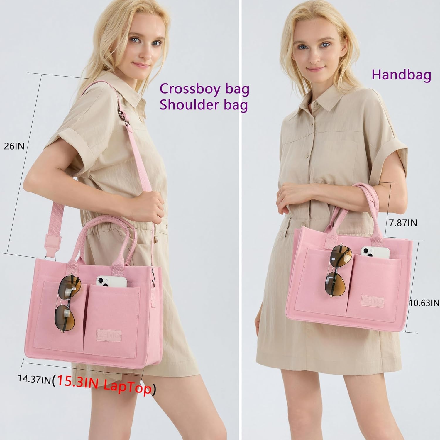 Tote Bag for Women with Compartments,Large Canvas Tote Women'S Purse Crossbody Bags Work Laptop Book Bag Satchels Handbags