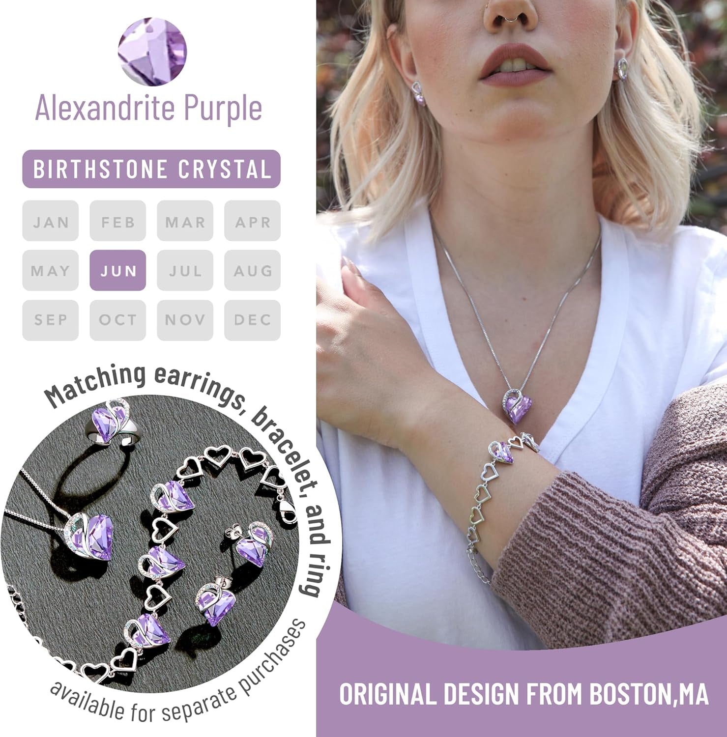 Necklaces for Women, Infinity Love Birthstone Heart Crystal Pendant, Birthday Jewelry Gifts for Her, Mom, and Wife, Silver Plated, 18 plus 2 Inch Adjustable Chain