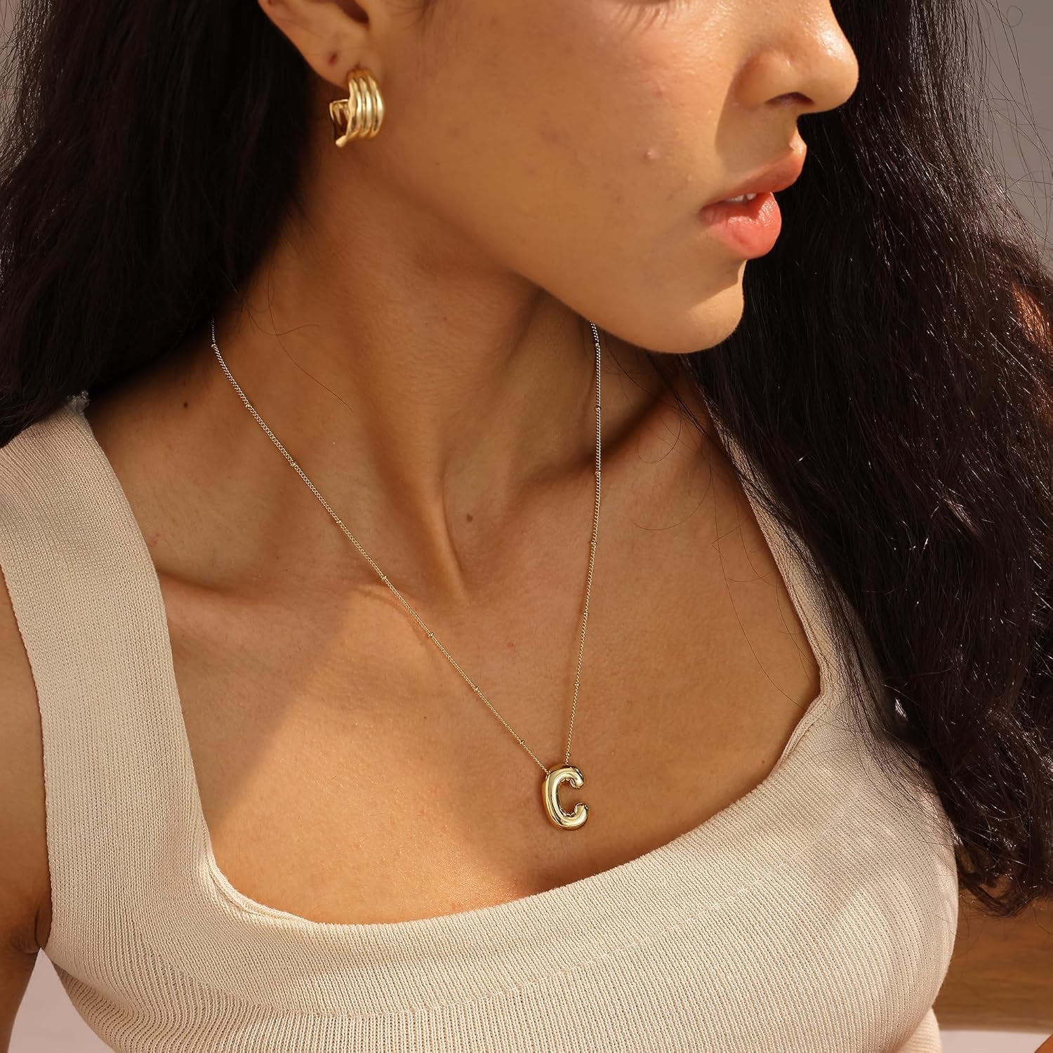 Bubble Gold Letter Necklace for Women, 14K Gold Plated Balloon Initial Letter Pendant Necklace Dainty Charm Initial Necklaces for Women Trendy Chunky Custom Name Necklace Gold Jewelry for Womens