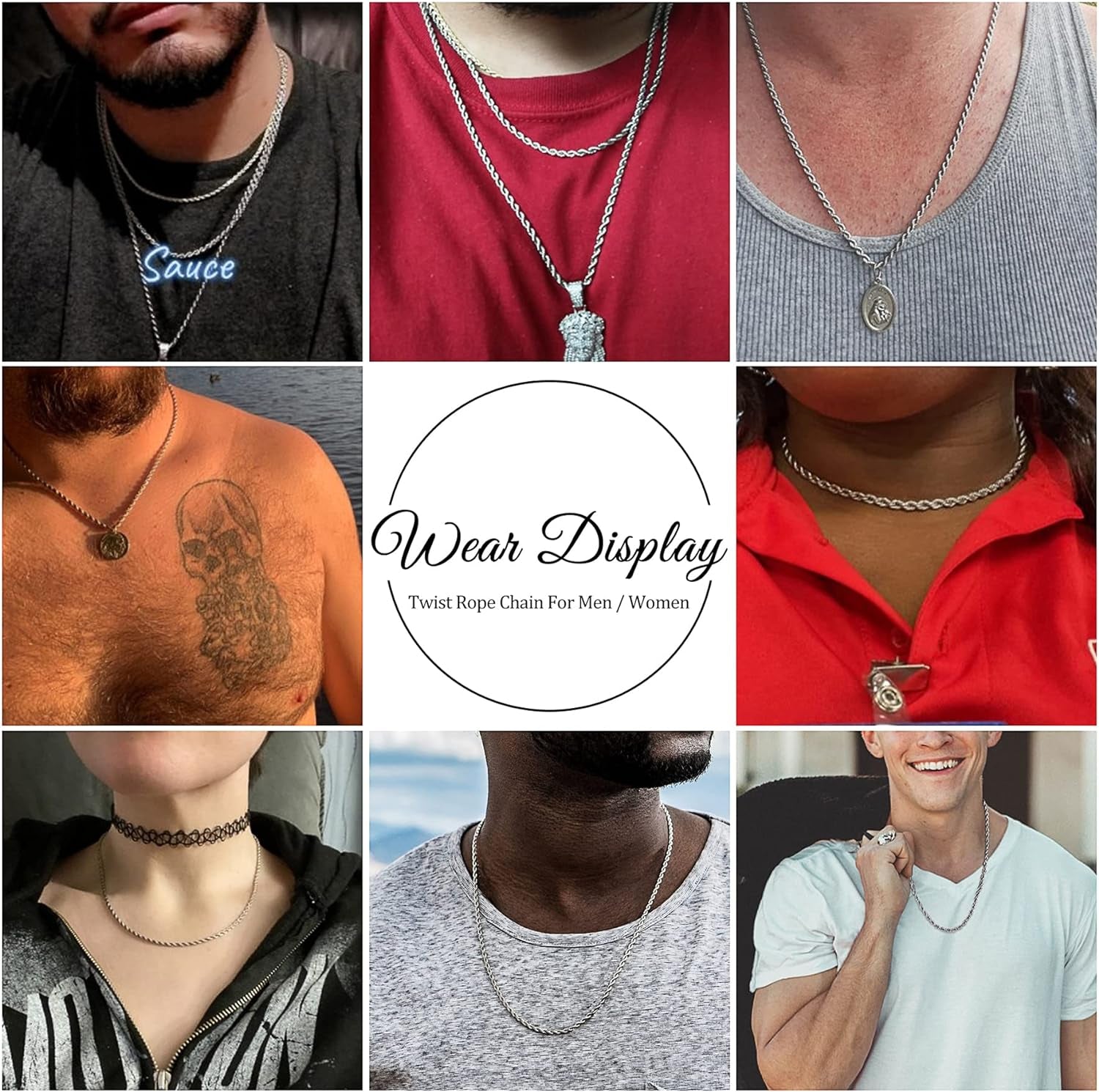 Twist Chain Necklace - Stainless Steel Rope Jewelry for Men & Women