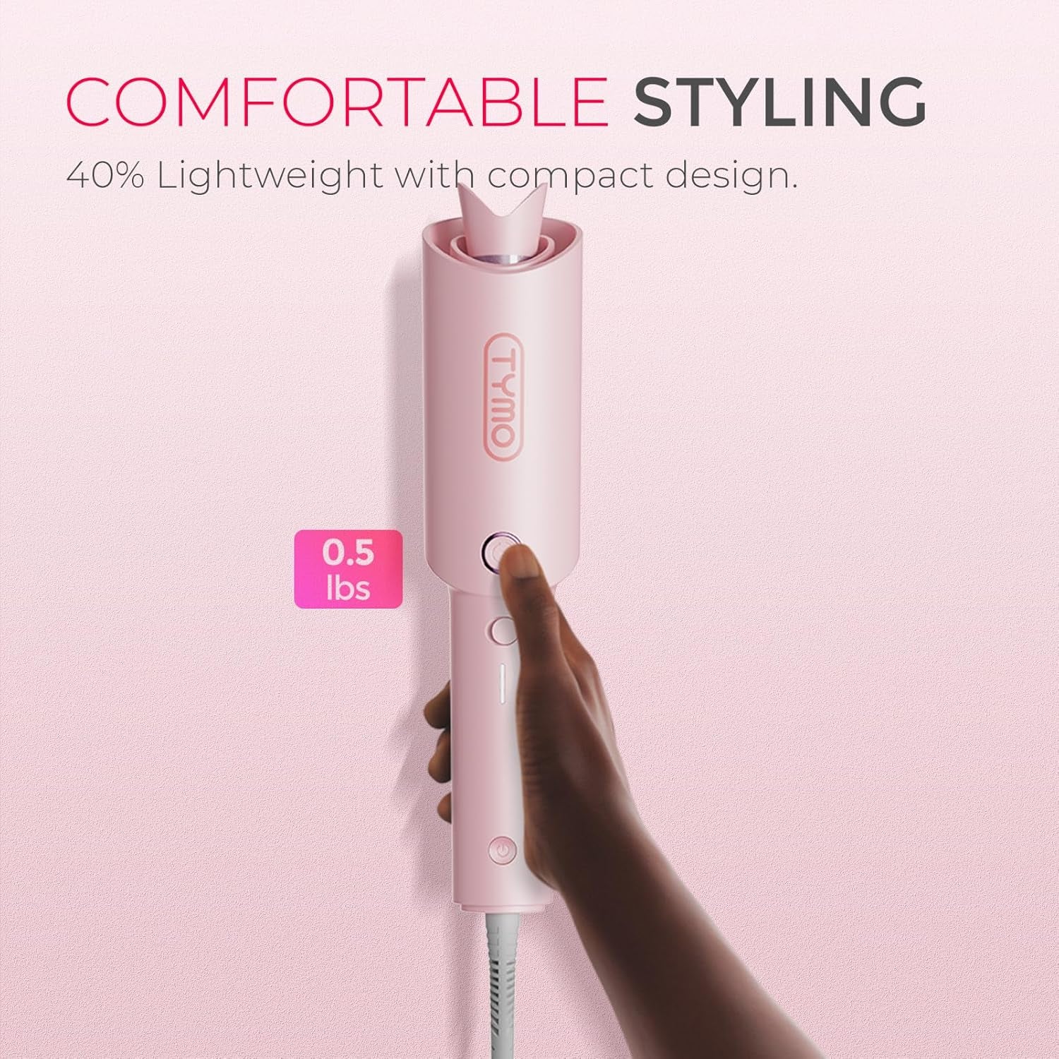 Automatic Rotating Curling Iron -  CURLPRO Beach Waves Curling Wand, Portable Hair Curler, 500 Million Ionic, Dual Voltage & Lightweight for Travel, Ceramic Coating, 1 Inch, Pink