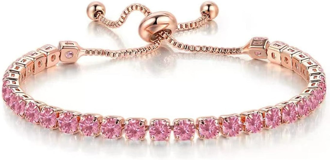 Tennis Chain Rhinestone Beads Slider Bracelet 14K Gold Silver Plated Adjustable Crystal Seed Bracelet for Women Wedding Party Geometric Jewelry Gift
