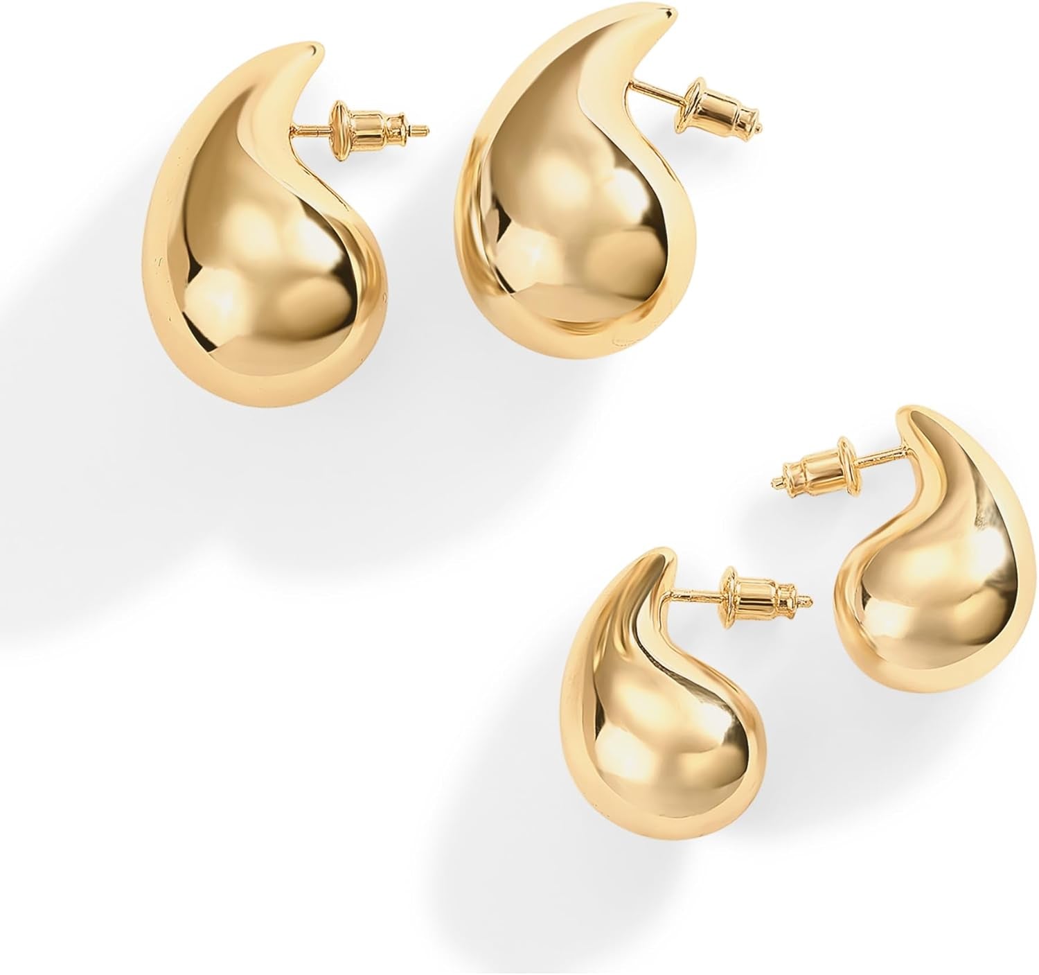 14K Gold Plated 925 Sterling Silver Post Teardrop Chunky Hoop Earrings - Lightweight Drop Earrings for Women - Designer Dupe