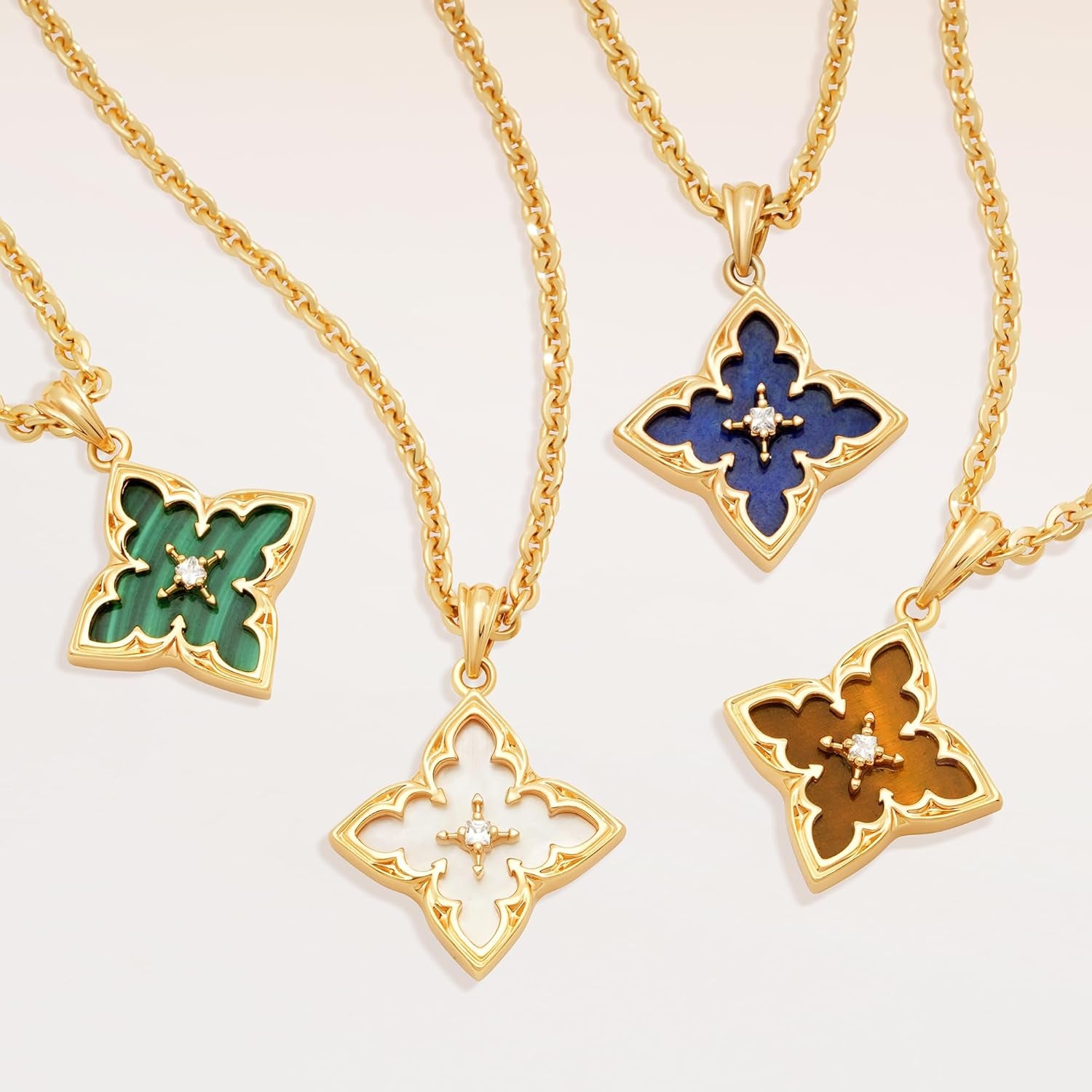 Gold Clover Necklace for Women Dainty 14K Gold Plated CZ Pendant Necklace Adjustable Chain Choker Charm Colorful Clover Pendant Lucky Necklaces for Women Jewelry