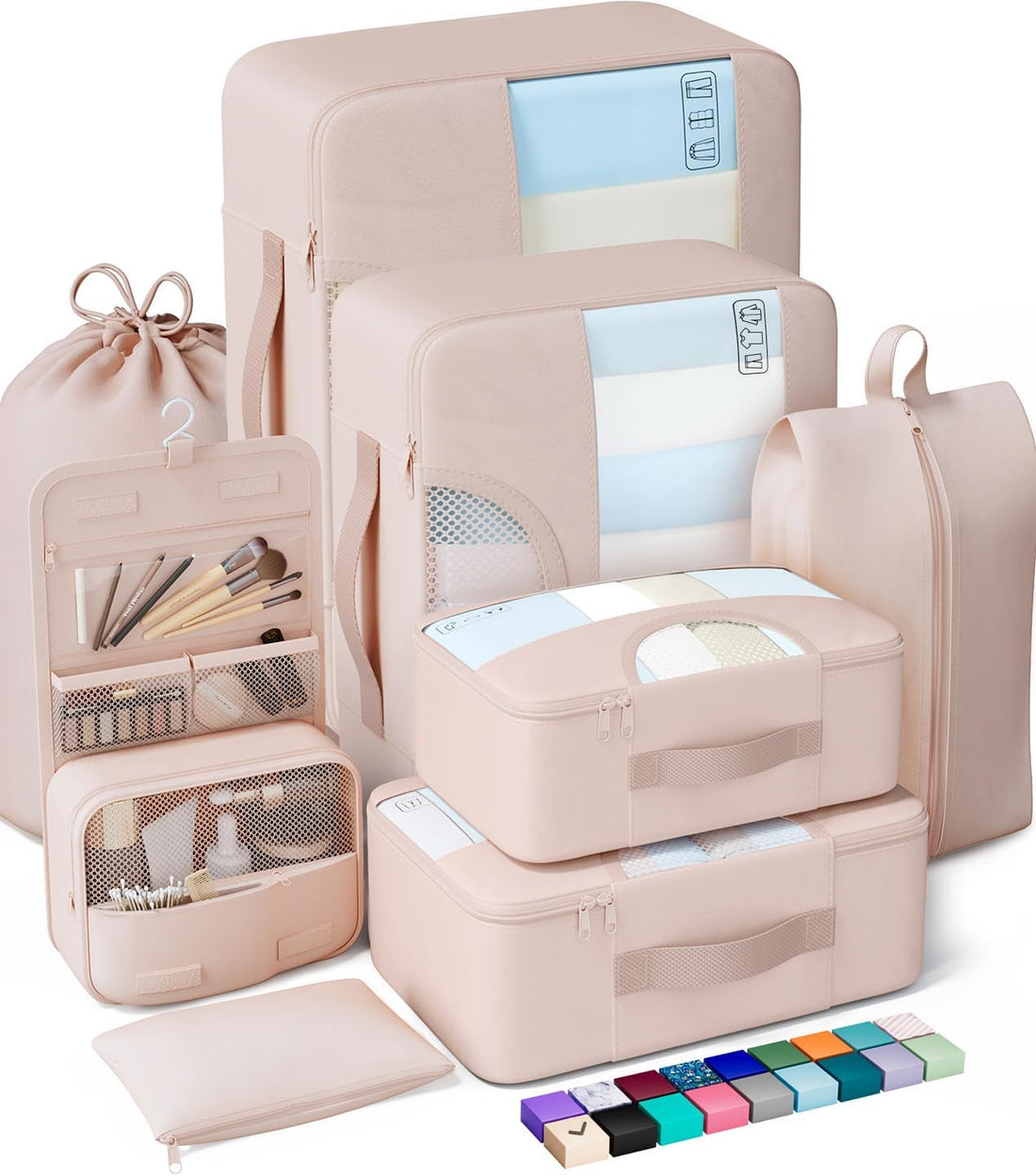 8 Set Packing Cubes for Travel, Beach Vacation Essentials Accessories for Cruise Ship, Suitcase Organizer Bags for Luggage with Hanging Toiletry & Shoe Bag, Birthday Gifts for Women Mom Her