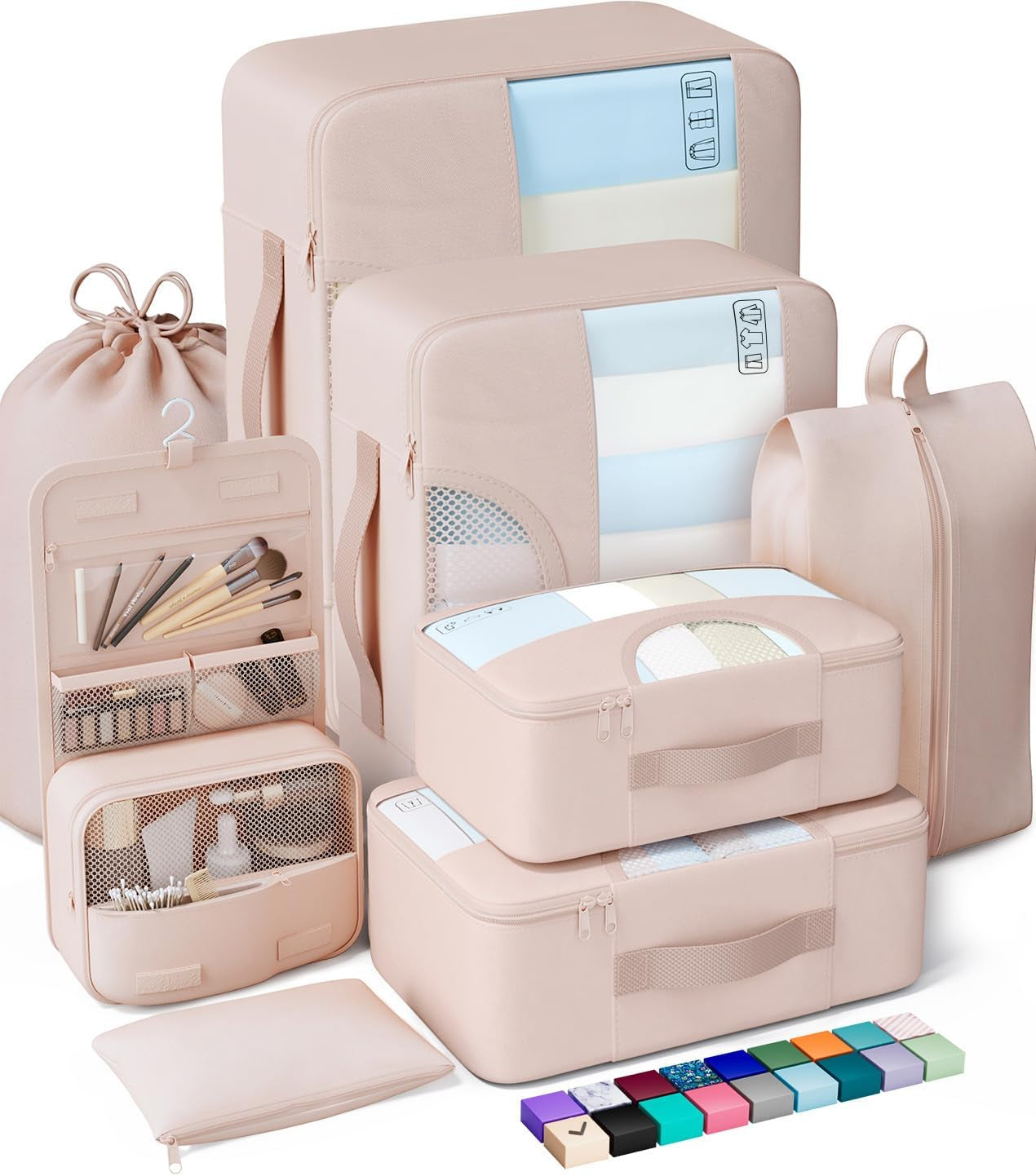 8 Set Packing Cubes for Travel, Beach Vacation Essentials Accessories for Cruise Ship, Suitcase Organizer Bags for Luggage with Hanging Toiletry & Shoe Bag, Birthday Gifts for Women Mom Her