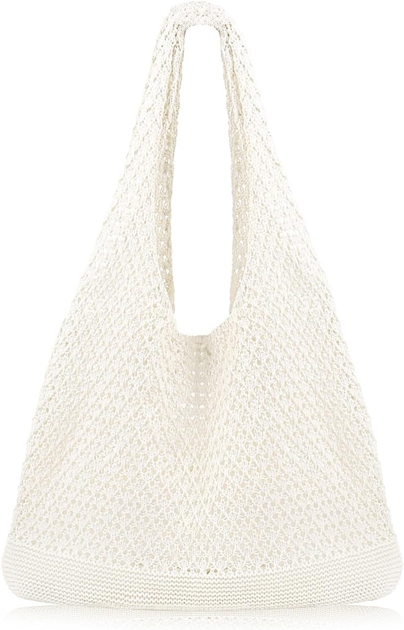 Crochet Beach Tote Bag Summer Beach Bag for Women Aesthetic Mesh Tote Bag Hippie Bag Knit Bag