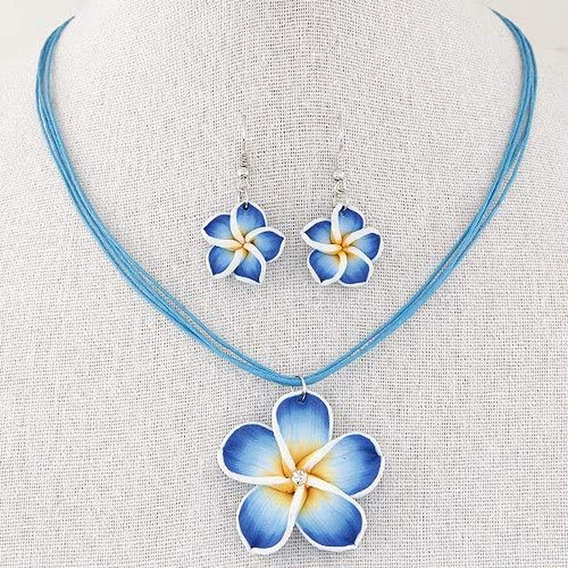 Hawaiian Plumeria Rubra Earrings Necklace Set Bohemia Tropical Flower Dangle Earrings Luau Beach Party Accessories for Women Jewelry