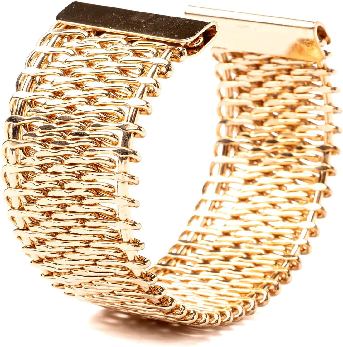 Adjustable Open and Wide Modern Cuff Design or Bangle, Bracelet Jewelry with Brushed 18K Yellow Gold Plating. Beautiful and Elegant for All Occasions. Quality Crafted. Durable. High End Aesthetic Finish