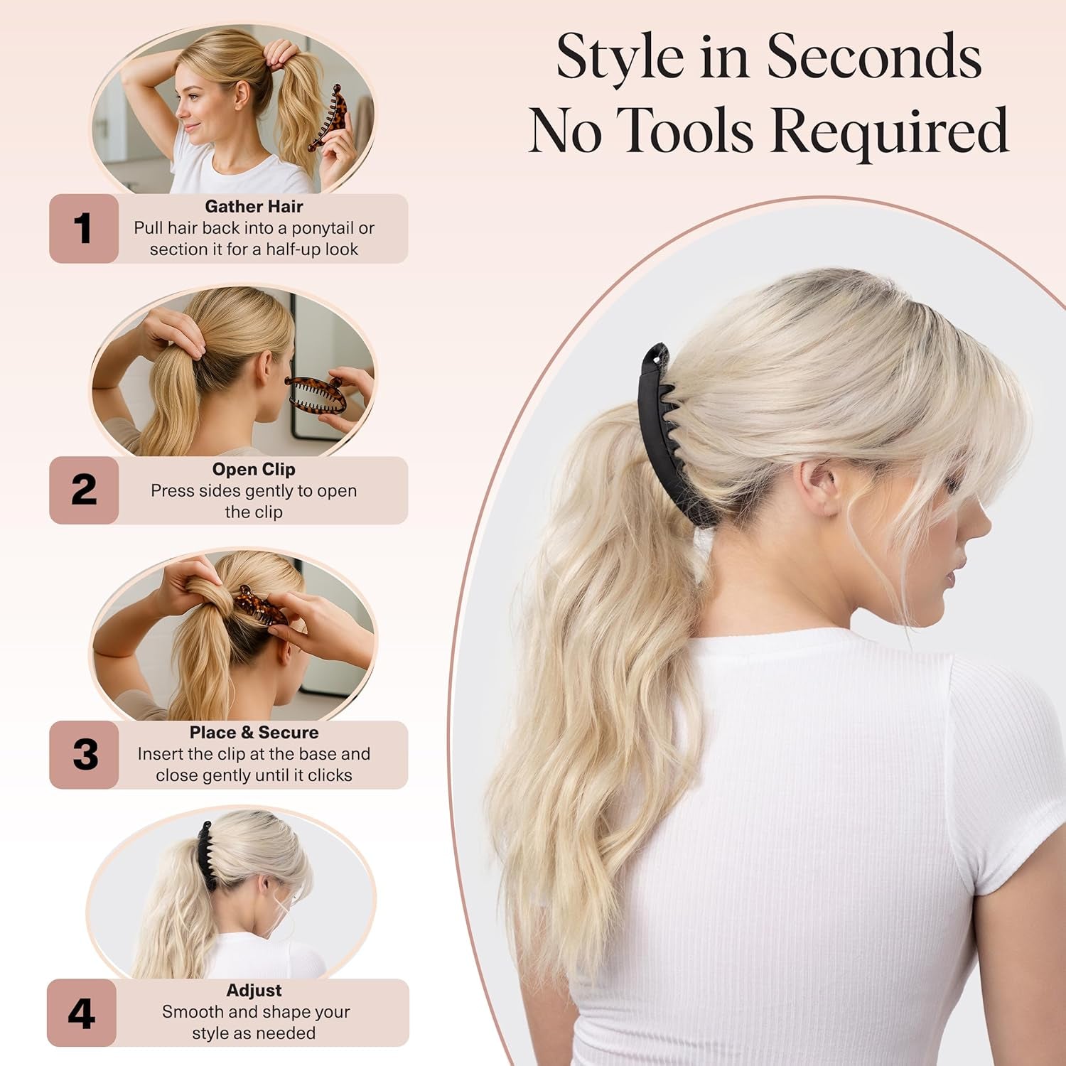 Banana Clip - Secure & Sturdy Grip Banana Clips for Women | No Crease, Durable Hair Accessories for Women | Great for Stylish Ponytails & Updo - Black & Brown, 2 Pcs
