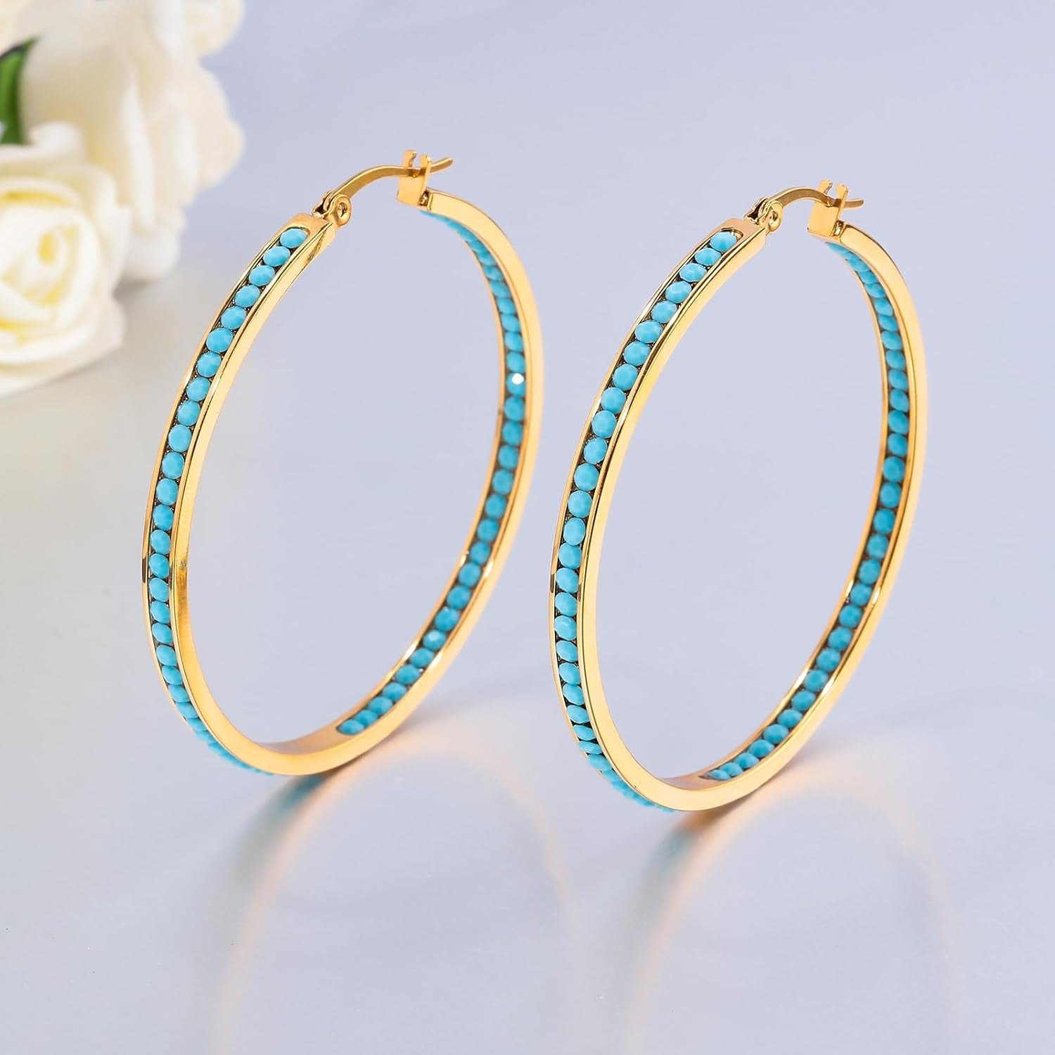 Mult-Colors Crystal Stainless Steel Hoop Earring for Women Hypoallergenic Jewelry for Sensitive Ears Large Big Hoop Earrings 2"