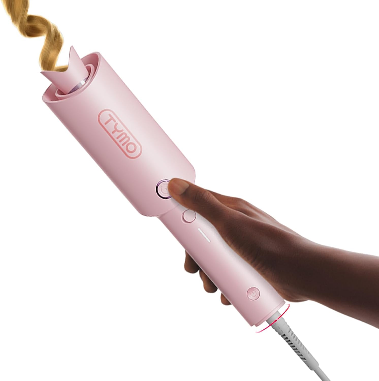 Automatic Rotating Curling Iron -  CURLPRO Beach Waves Curling Wand, Portable Hair Curler, 500 Million Ionic, Dual Voltage & Lightweight for Travel, Ceramic Coating, 1 Inch, Pink