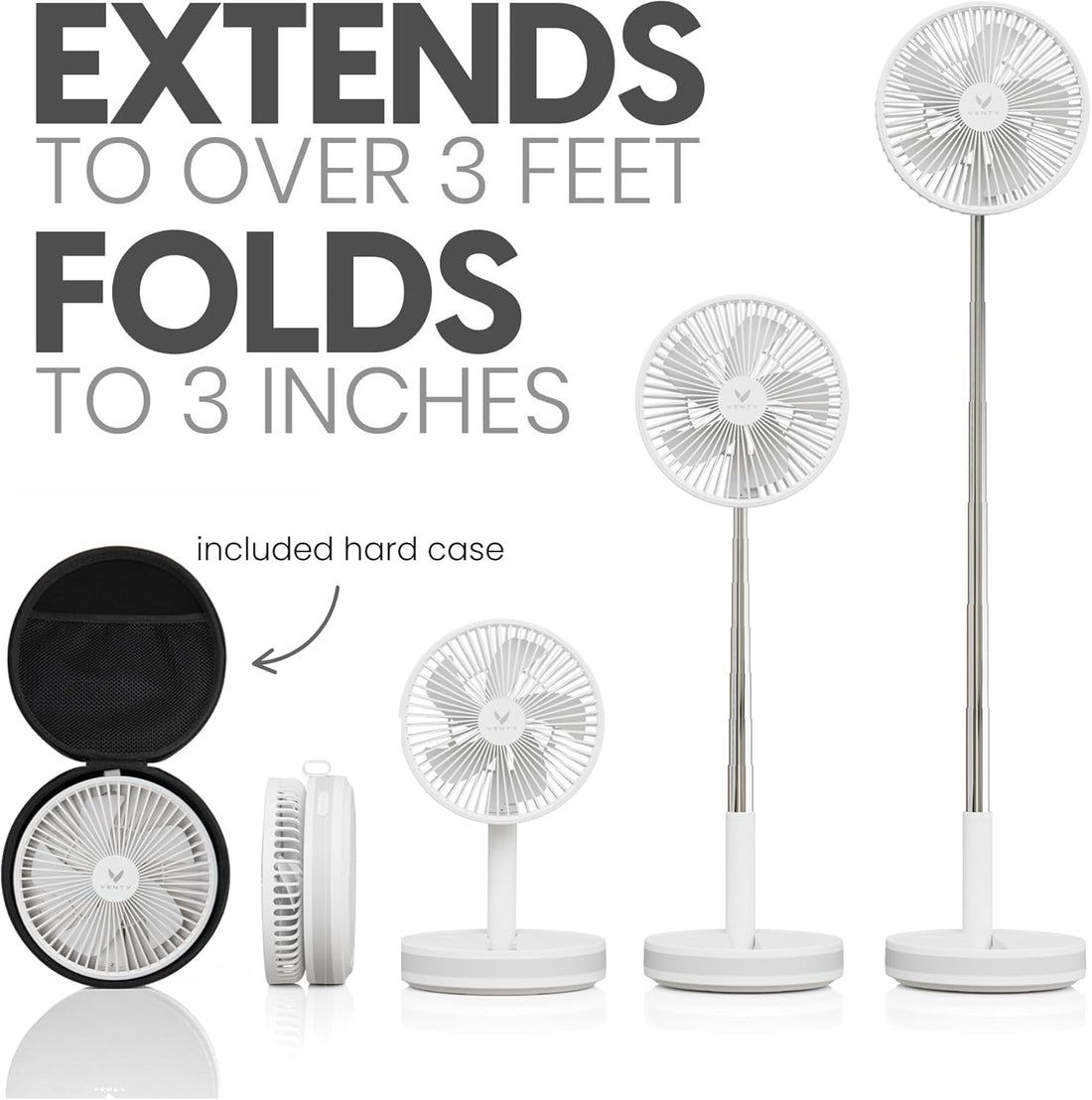 Portable Fan - Wireless Battery Operated Fan - 4 Speeds - LED Lighting - Carry Case & Remote Control - Cruise Travel - Outdoor Travel RV Power Bank with USB-C Port (White with Case)