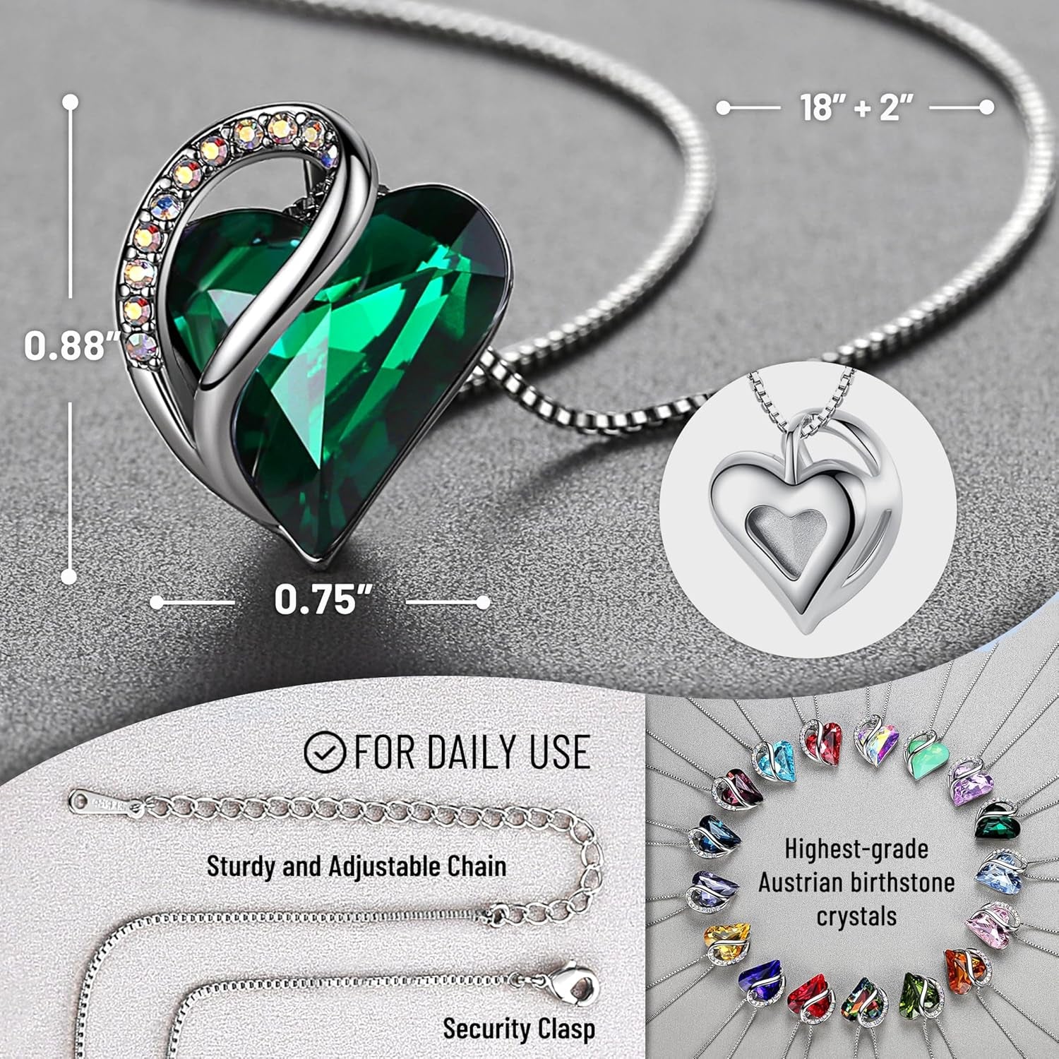 Necklaces for Women, Infinity Love Birthstone Heart Crystal Pendant, Birthday Jewelry Gifts for Her, Mom, and Wife, Silver Plated, 18 plus 2 Inch Adjustable Chain