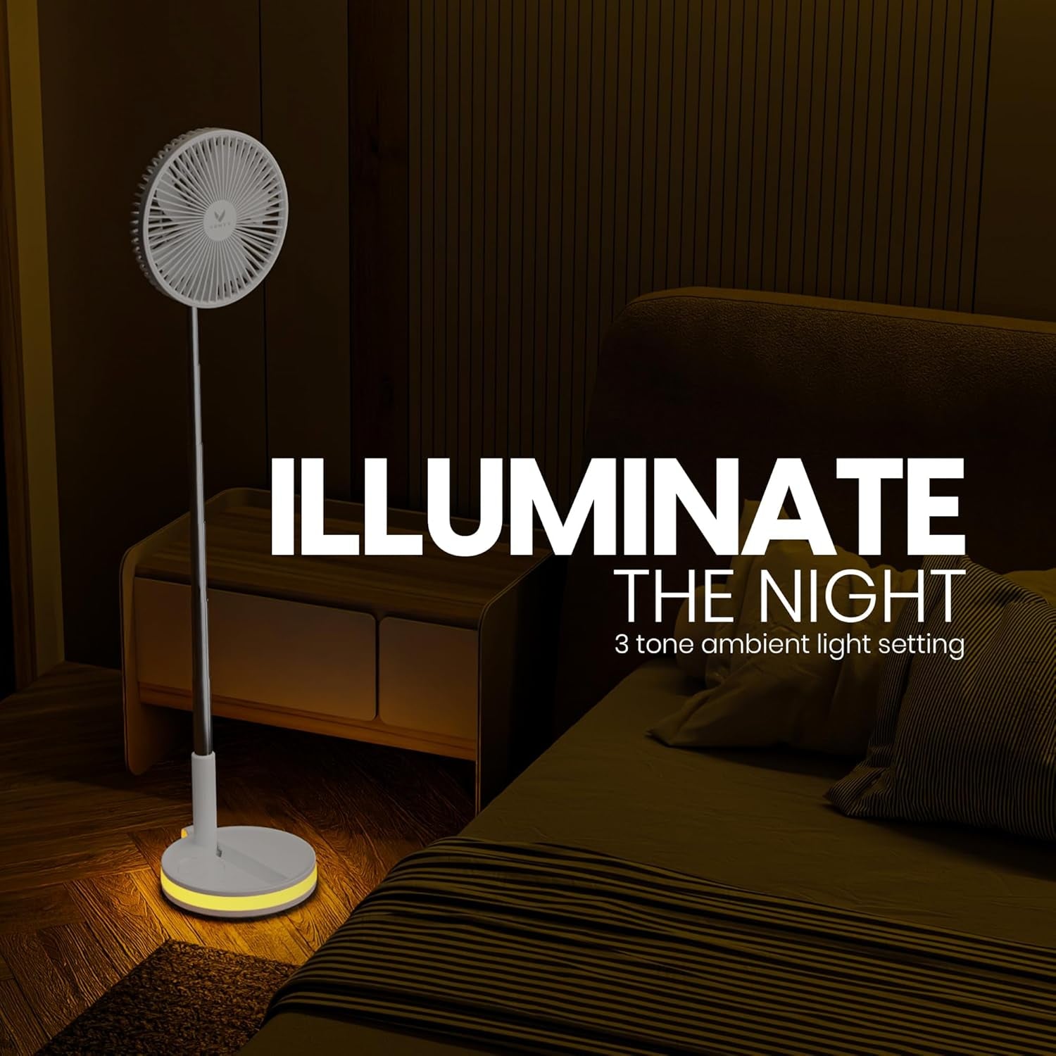 Portable Fan - Wireless Battery Operated Fan - 4 Speeds - LED Lighting - Carry Case & Remote Control - Cruise Travel - Outdoor Travel RV Power Bank with USB-C Port (White with Case)