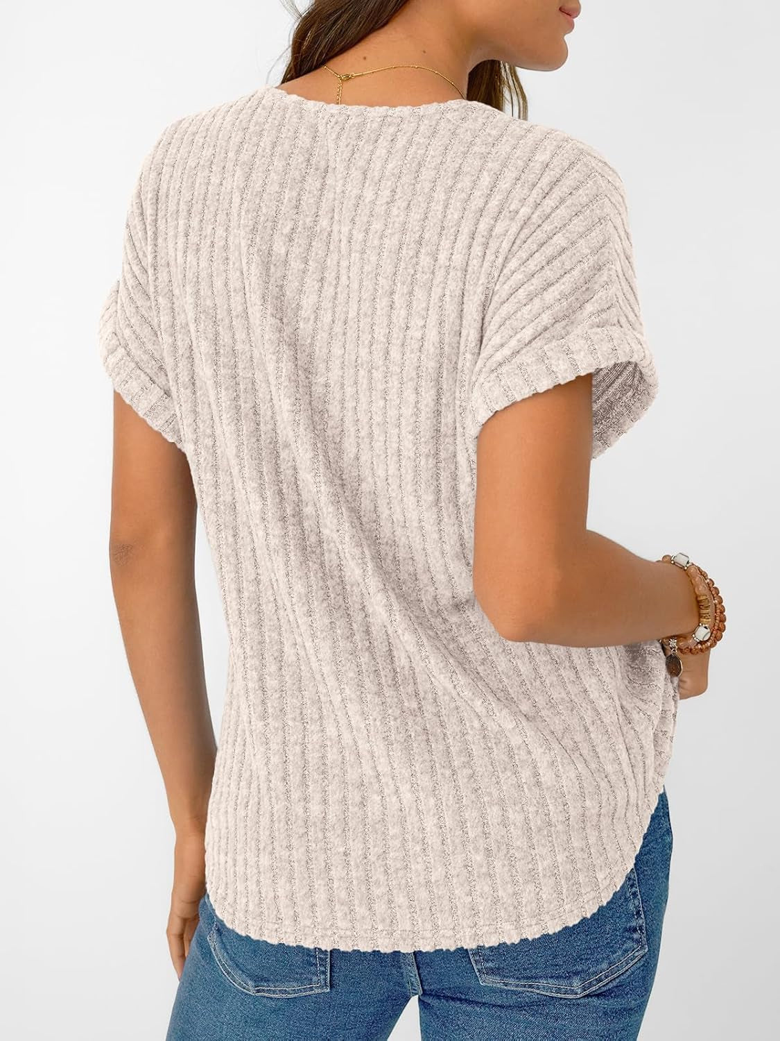 Women Tops Summer Sweaters Short Sleeve V Neck Shirts 2025 Spring Fashion Dressy Casual Business Tunic Blouses