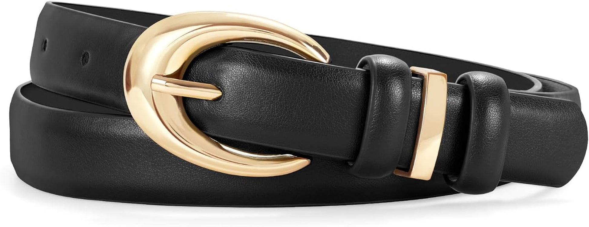Women Leather Belt for Jeans Pants Fashion Ladies Skinny Faux Leather Dress Belt with Gold Buckle