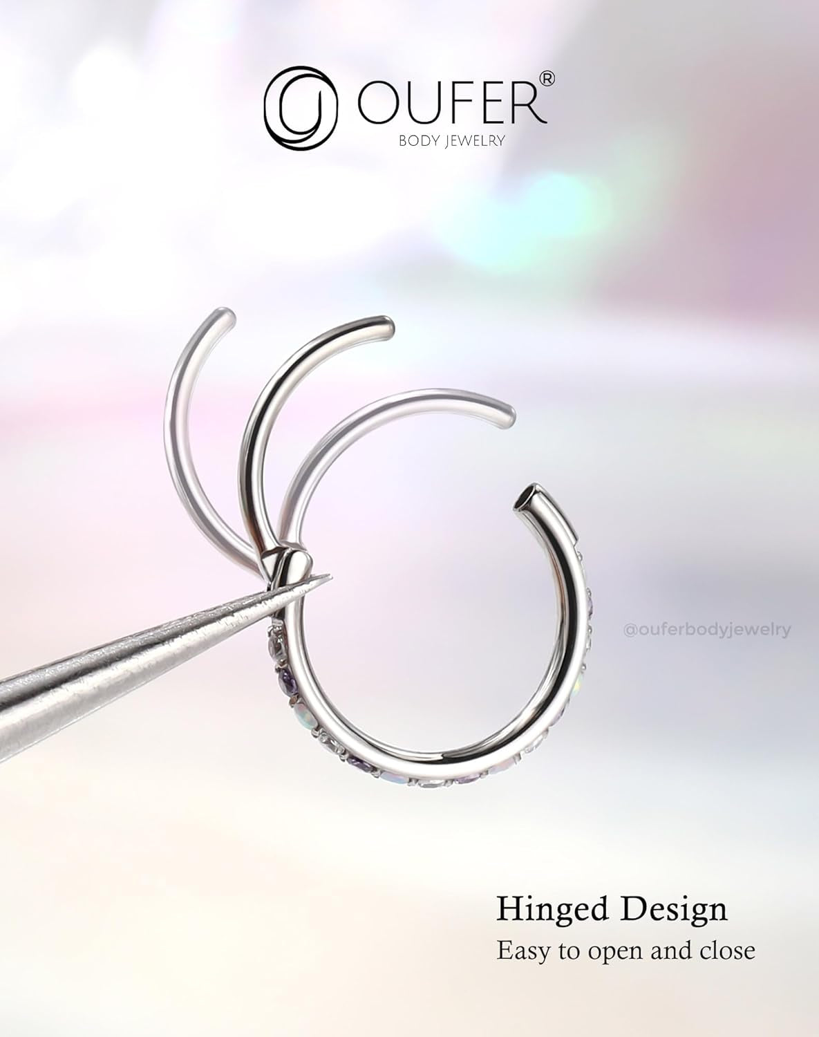 Opal and CZ 20G Nose Rings Hoops, 316L Surgical Steel Hinged Segment Nose Piercing Jewelry, Septum Lip Eyebrow Rings Cartilage Conch Rook Helix Tragus Daith Earrings for Women and Men-6/7/8Mm