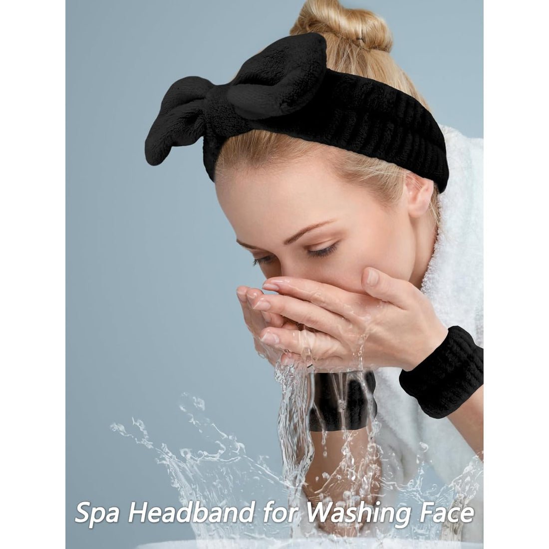 6 Pack Spa Headband, Makeup Headband, Face Wash Headbands, Skincare Headbands, Black Sponge Hair Band Bow Tie Spa Head Band for Washing Face Wristband Set Hair Accessories for Women Gifts