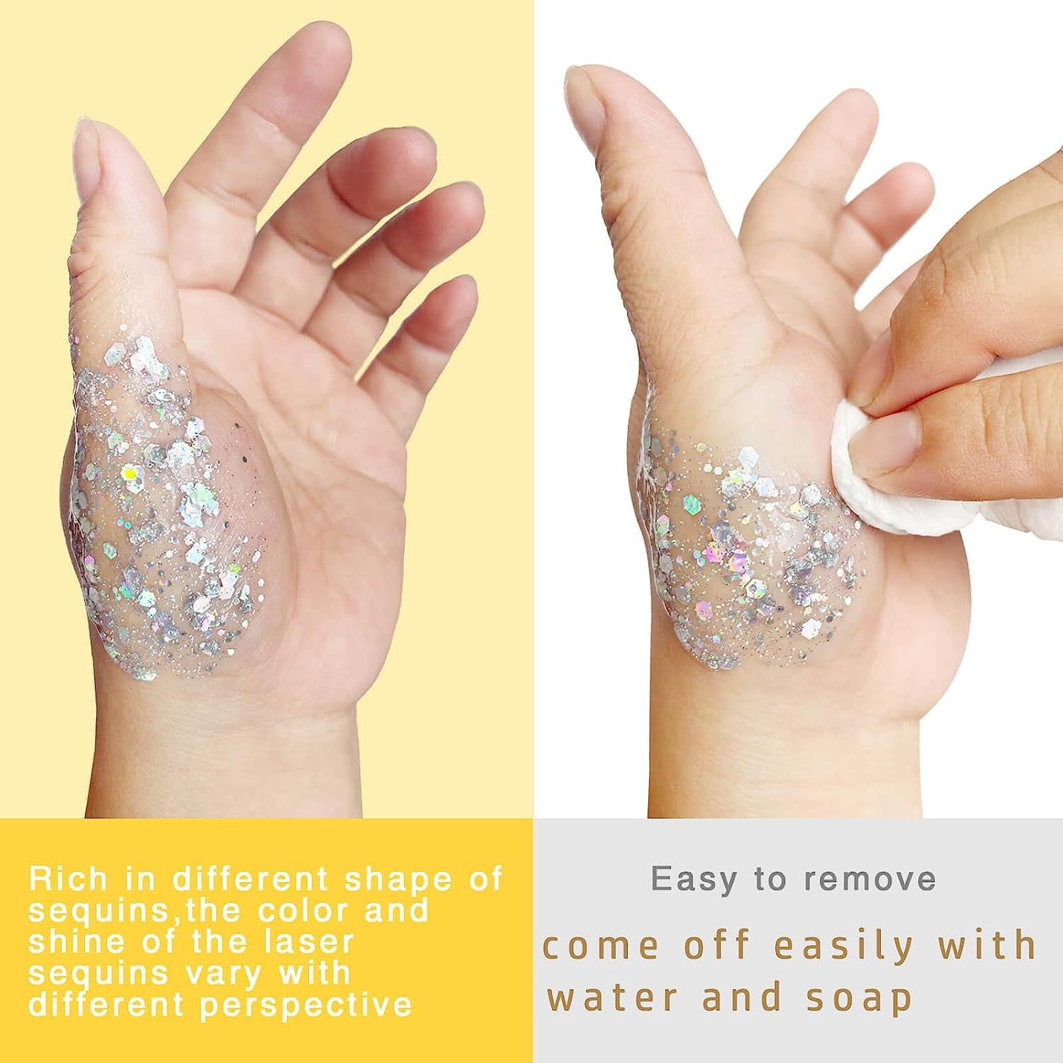 Clear White Body Glitter,Mardi Gras Face Glitter Makeup for Kids Women,Face Glitter for Running,Sparkly Chunky Hair Glitter,Singer Concert Festival Rave Accessories,Mermaid Glitter Face Paint