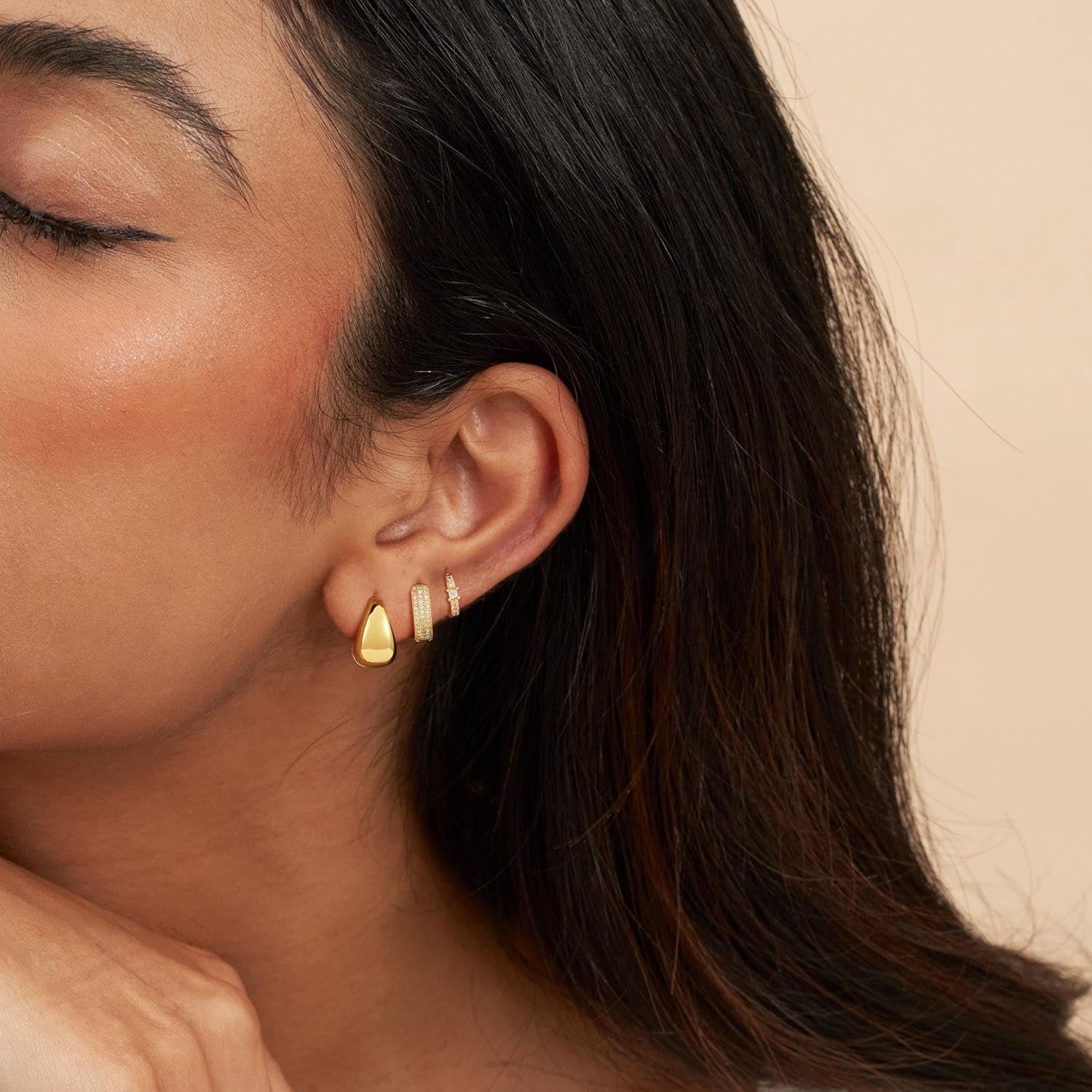 Gold Hoop Earrings Set for Women Trendy, 14K Gold Plated Lightweight Small Gold/Silver Hoop Earrings for Women Chunky Open Hoops Earrings Jewelry Gifts