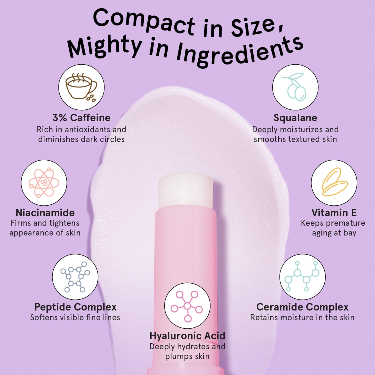 under Eye Brightener Balm Stick - Travel Essentials - Caffeine Eye Cream for Dark Circles, Puffiness, Wrinkles - Vegan Moisturizer Stick with Niacinamide, Hyaluronic Acid (0.13Oz/3.5G)