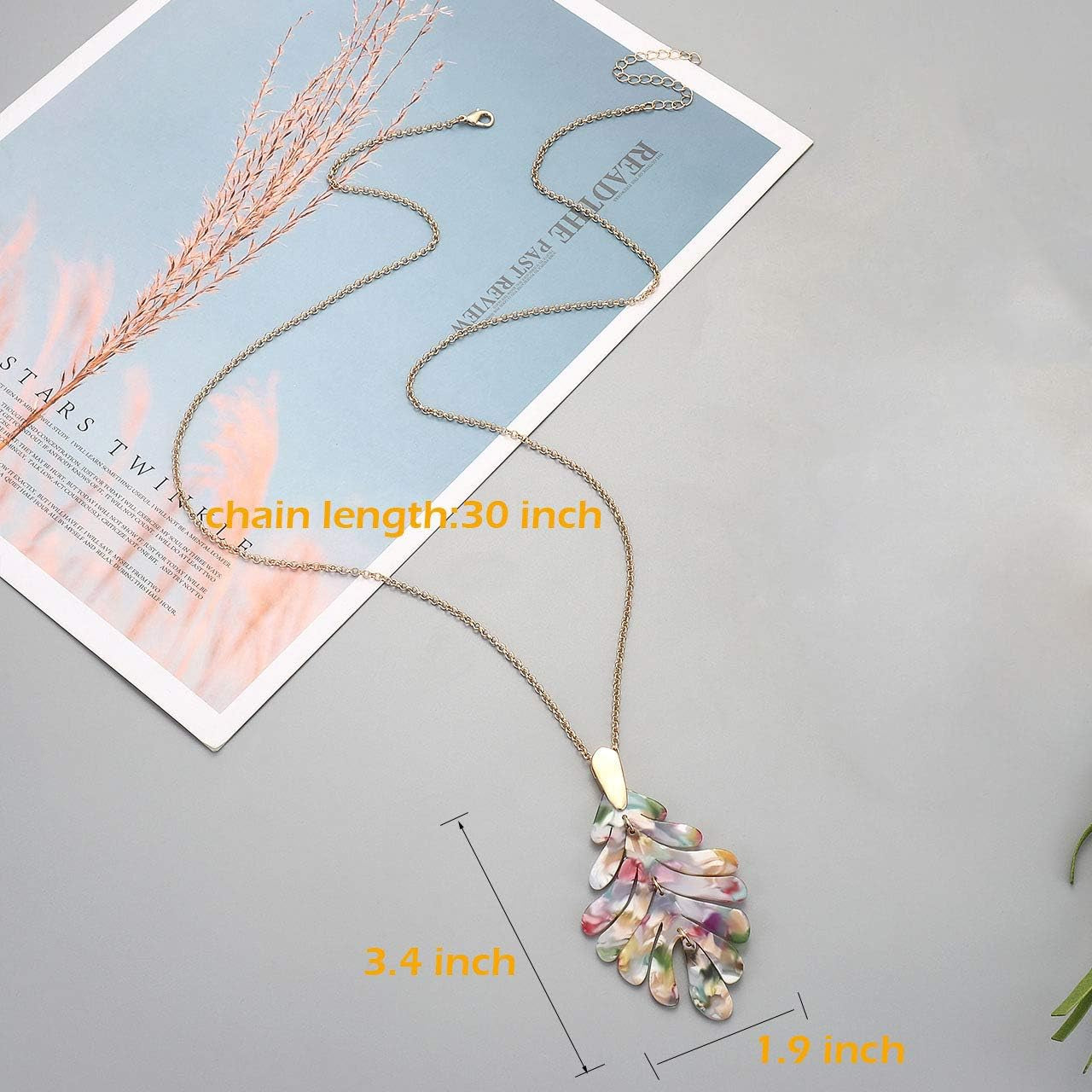 Acrylic Pendant Necklace Earrings – Long Statement Leaf Charm Necklace Tortoise Resin Palm Leaf Earrings Fashion Necklaces Earrings for Women