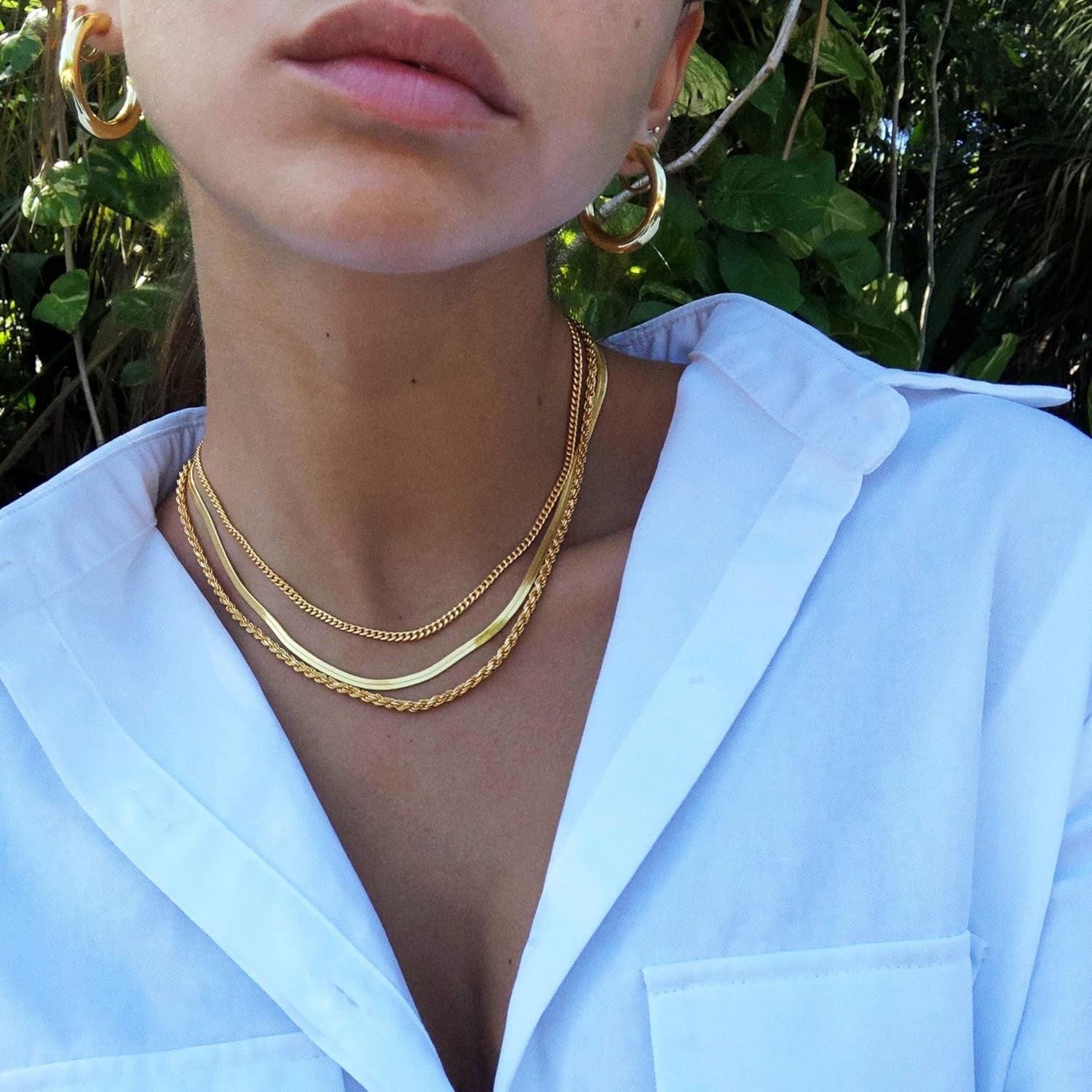 Herringbone Necklace for Women,Dainty Gold Necklace,14K Gold Plated Snake,Gold Chain Choker Necklaces,Simple Gold Layered Necklaces,Gold Jewelry Gift for Women