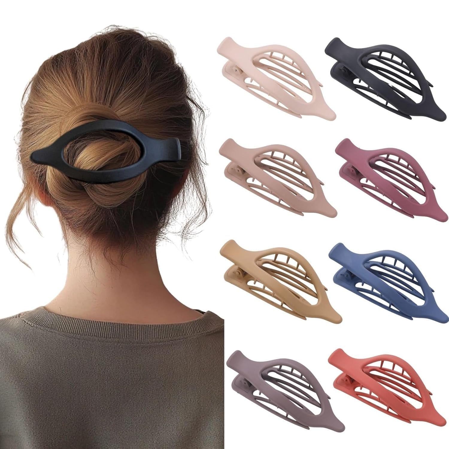8 Pack French Flat Hair Clips for Women – Large Matte No-Slip Claw Barrettes for Thick & Thin Hair, Strong Hold Styling Accessories