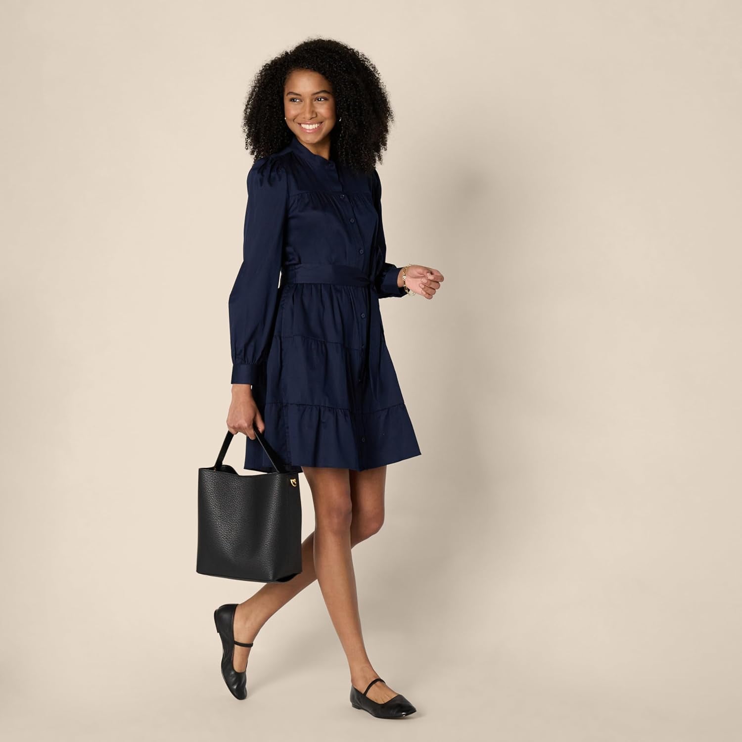 Women'S Regular-Fit Cotton Sateen Tiered Shirt Dress
