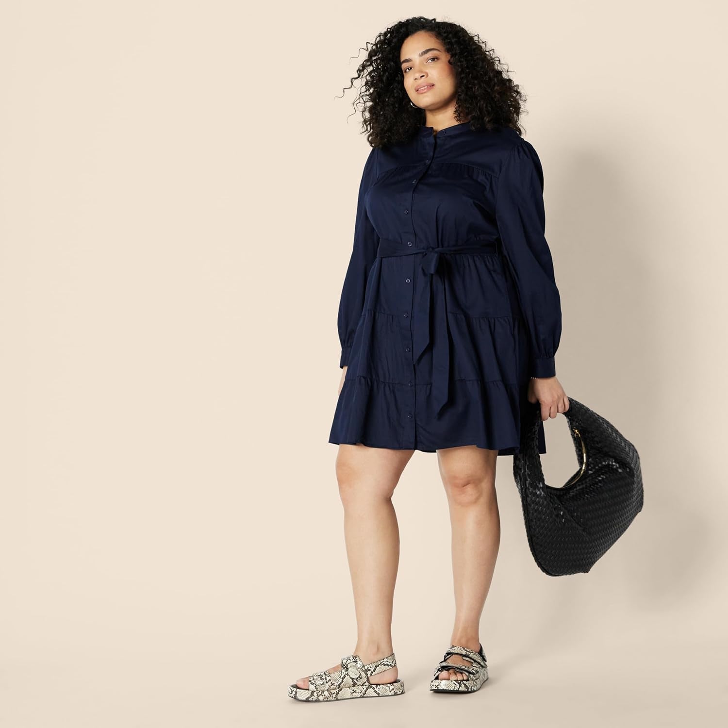 Women'S Regular-Fit Cotton Sateen Tiered Shirt Dress