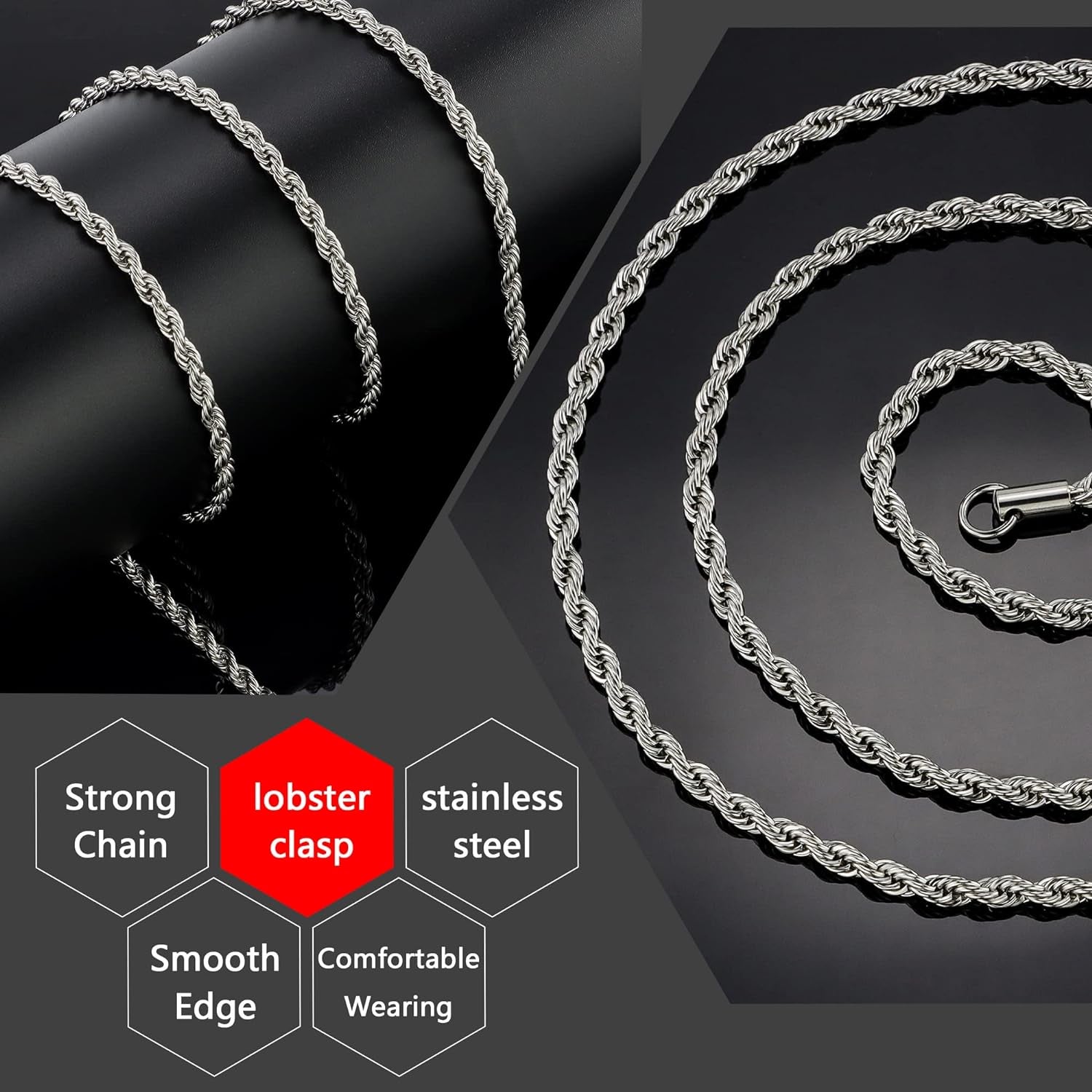 Twist Chain Necklace - Stainless Steel Rope Jewelry for Men & Women