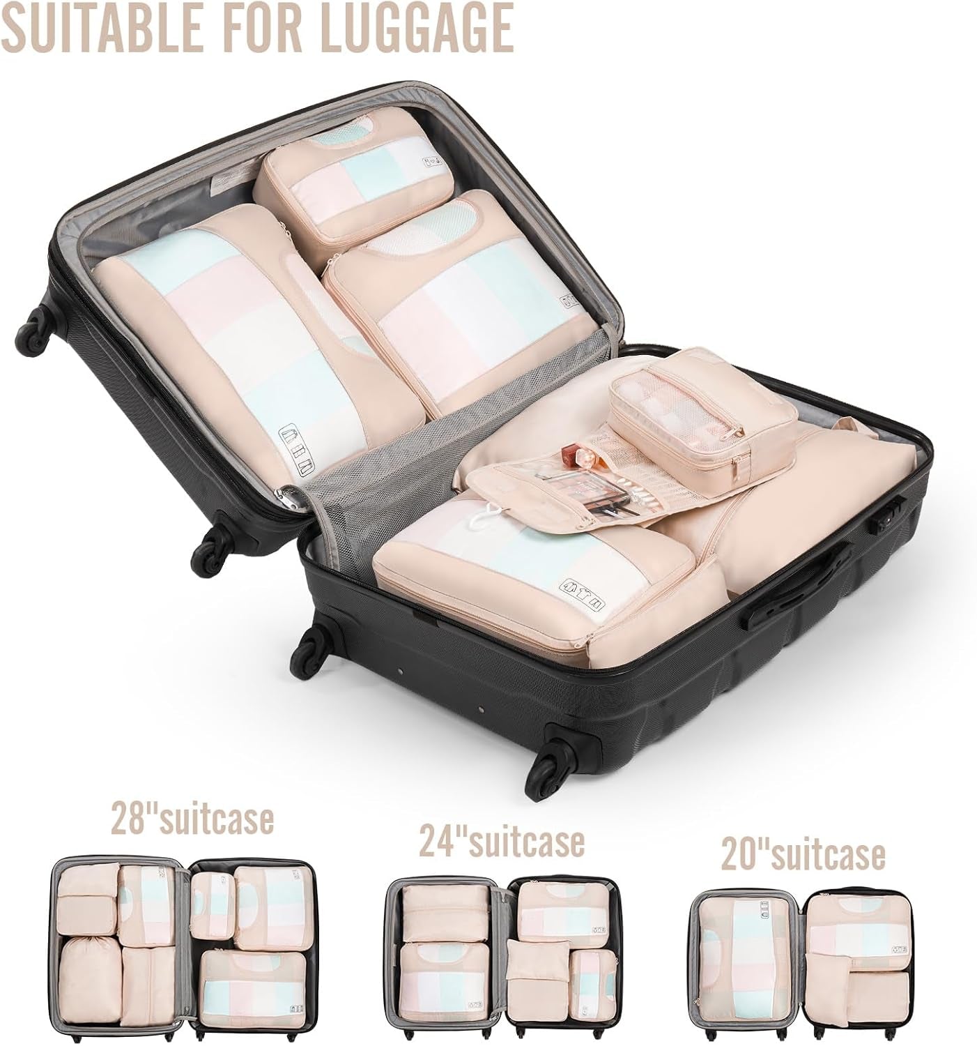 8 Set Packing Cubes for Travel, Beach Vacation Essentials Accessories for Cruise Ship, Suitcase Organizer Bags for Luggage with Hanging Toiletry & Shoe Bag, Birthday Gifts for Women Mom Her