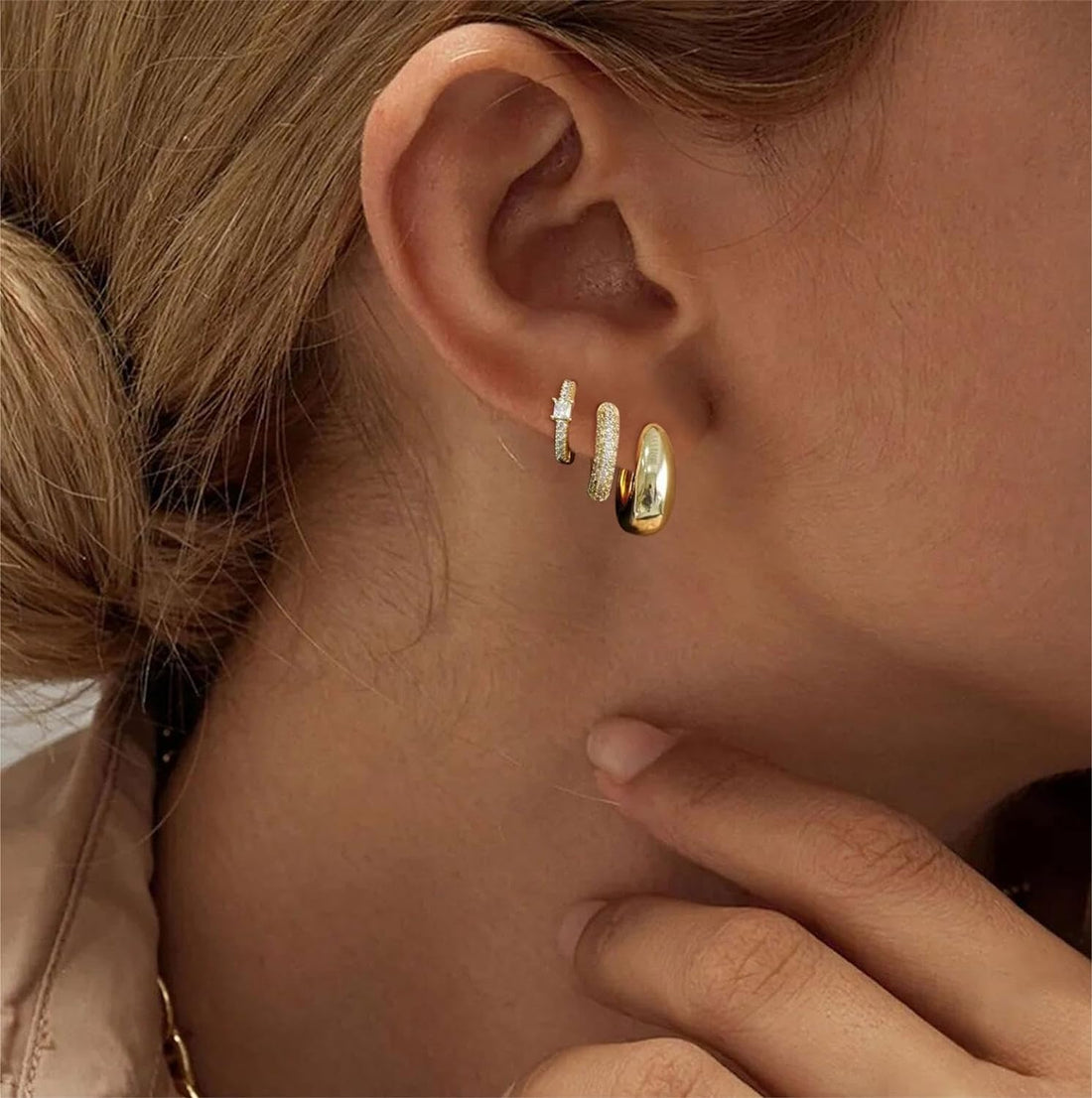 Gold Hoop Earrings Set for Women Trendy, 14K Gold Plated Lightweight Small Gold/Silver Hoop Earrings for Women Chunky Open Hoops Earrings Jewelry Gifts
