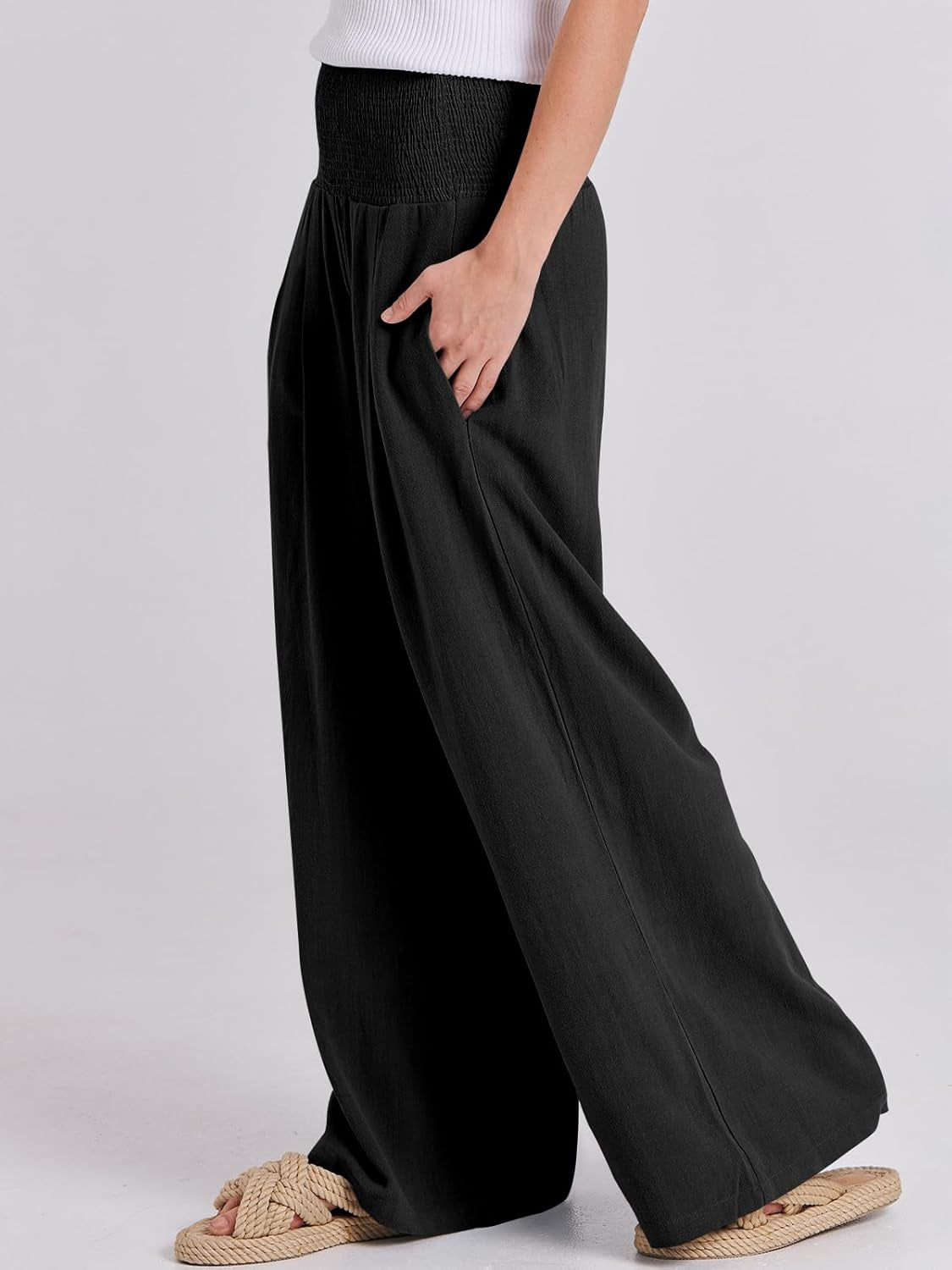 Women Linen Palazzo Pants Summer Boho Wide Leg High Waist Casual Lounge Pant 2025 Beach Travel Vacation Outfits