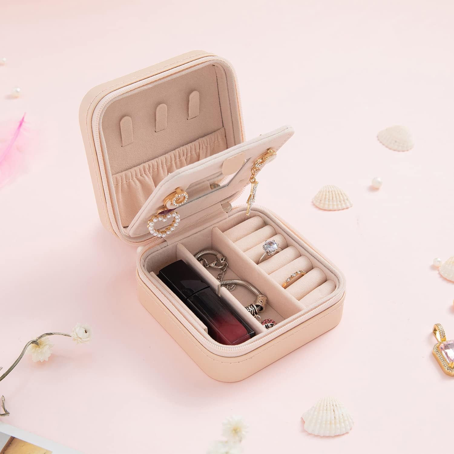 Travel Jewelry Case and Organizer with Mirror - Gift for Women and Girls