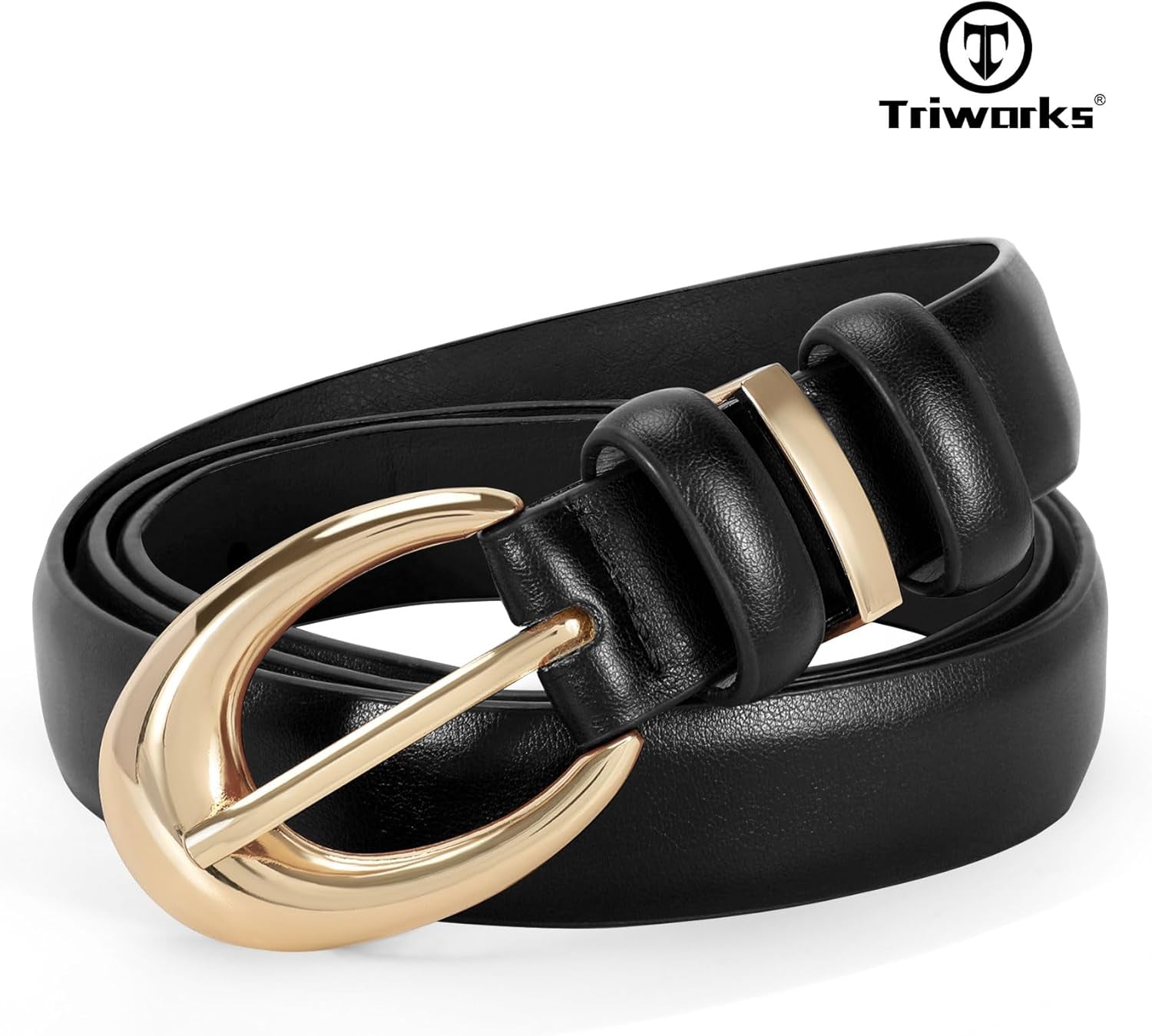 Women Leather Belt for Jeans Pants Fashion Ladies Skinny Faux Leather Dress Belt with Gold Buckle