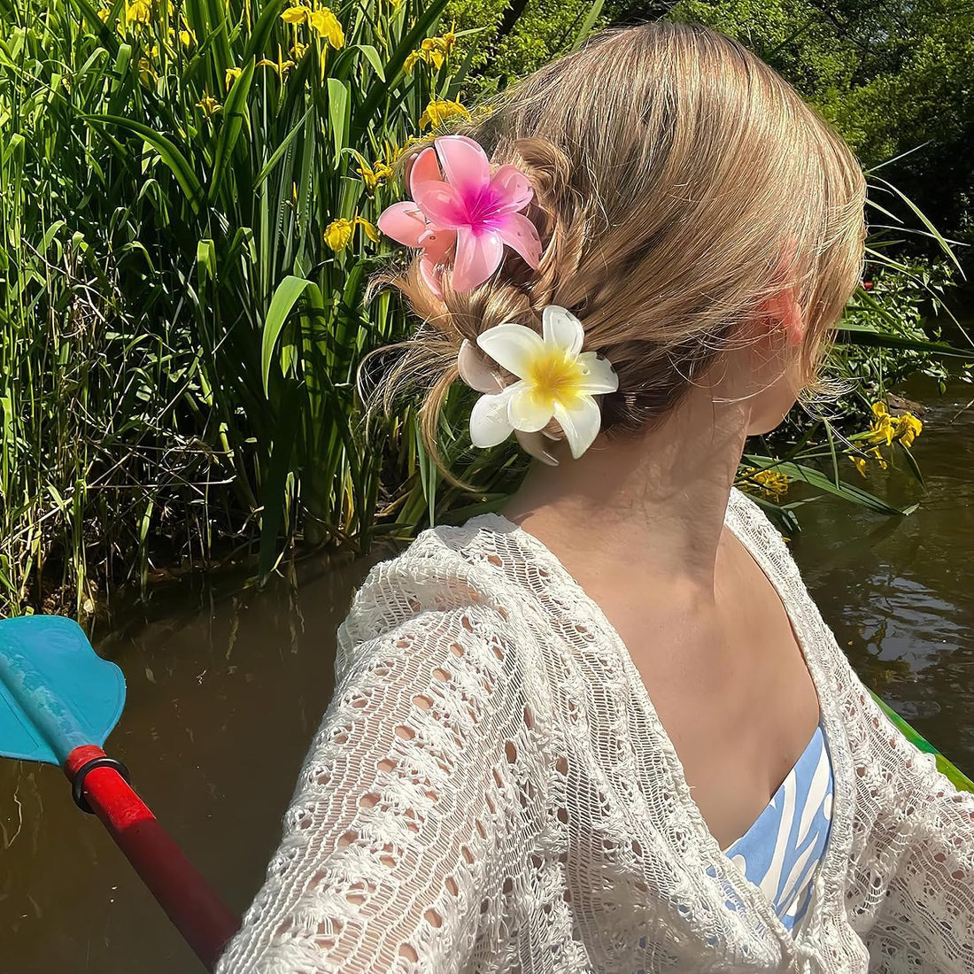 Flower Hair Claw Clips-4Pcs for Thick Hair,Strong Hold Nonslip,Hawaiian,Cute Large Hair Clips,Banana Clip for Thin Hair,Hair Accessories for Women Girls Holiday Gifts (A-4Pcs Large Colorful