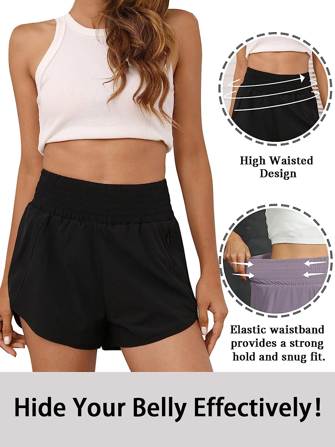 Women'S Athletic Shorts High Waisted Running Short Pocket 2.5" Sporty Shorts Gym Elastic Workout Shorts
