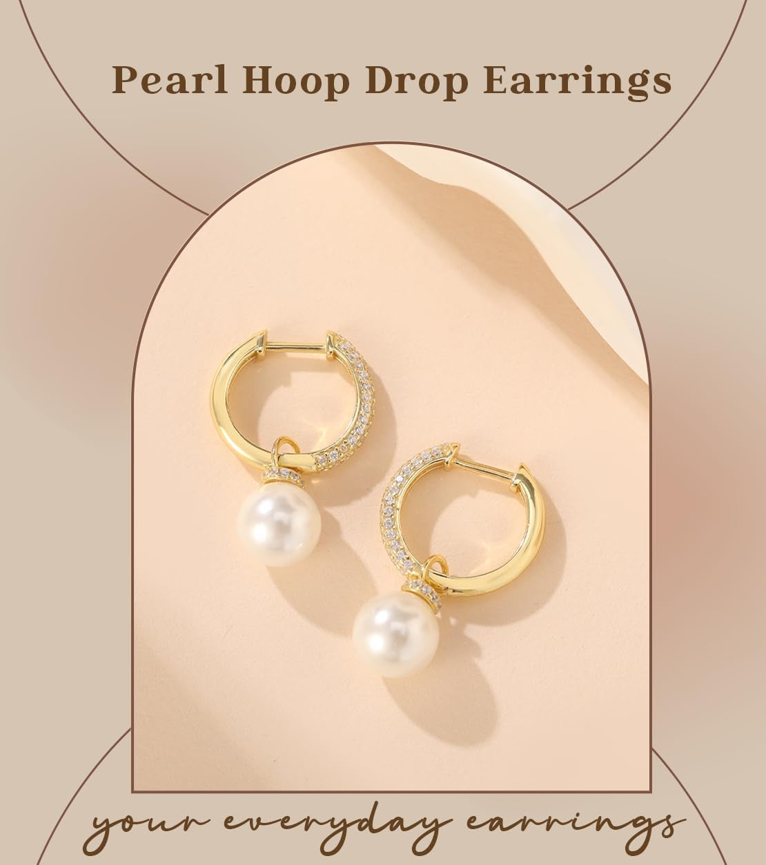 Pearl Earrings for Women 925 Sterling Silver Hoop Earrings Shell Pearl Drop Earrings Dangling 2 in 1 Style