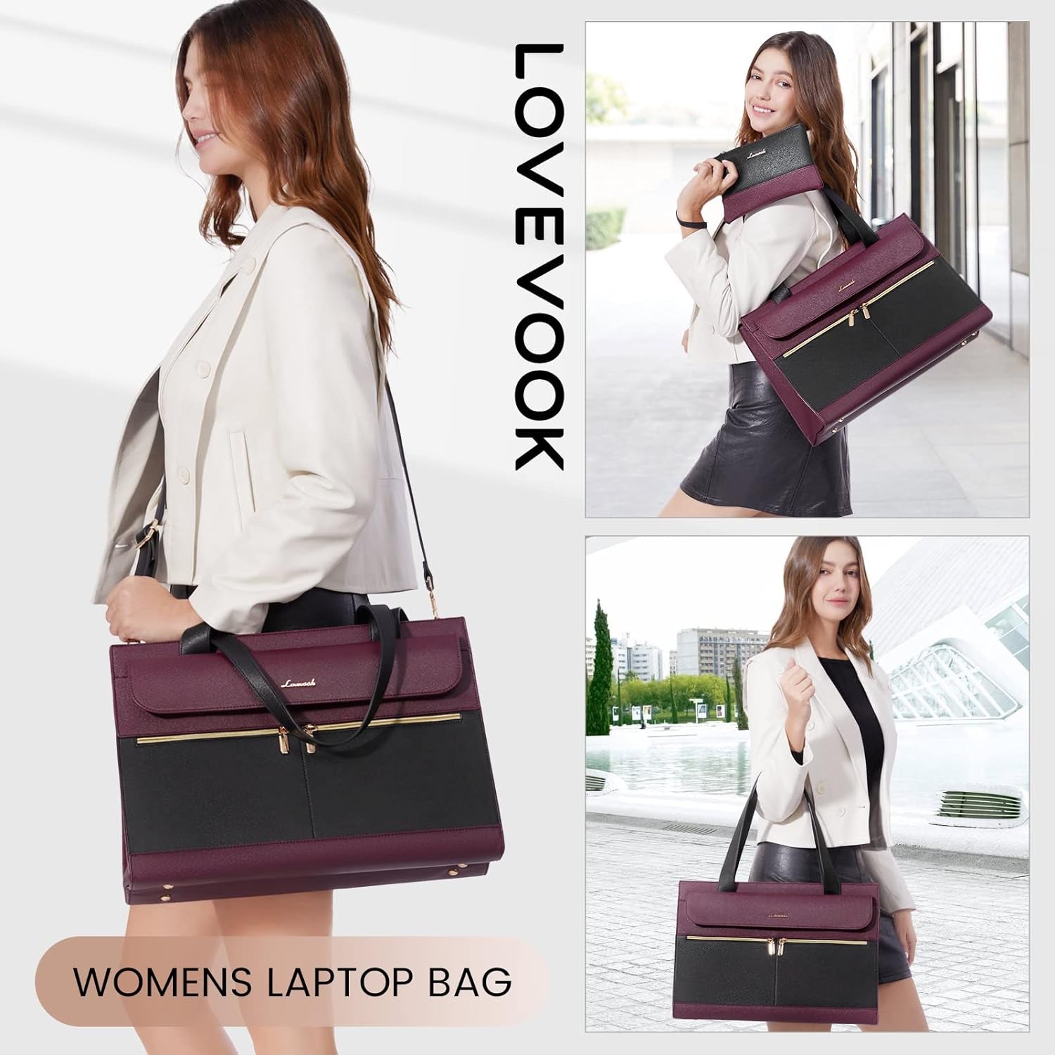 Laptop Bag for Women 15.6 Inch Tote Work Professional Leather Computer Briefcase Waterproof Handbag Shoulder Large Capacity Business Teacher Office Crossbody Purse