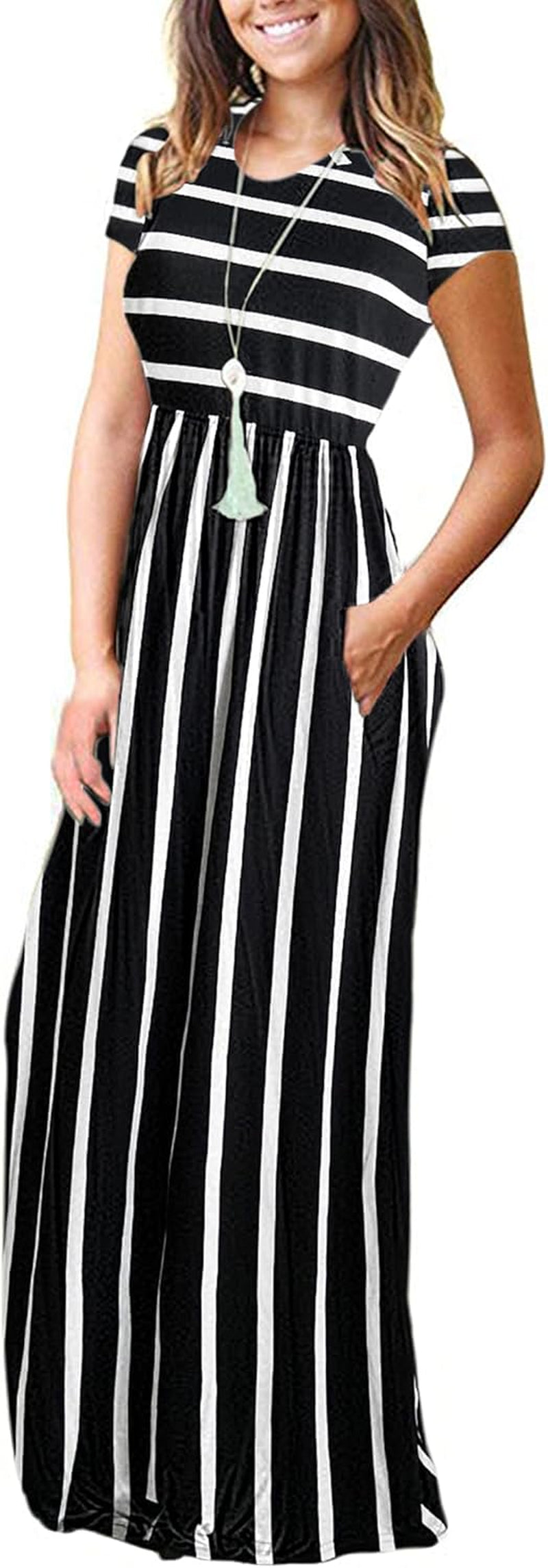 Women'S Short Sleeve Loose Plain Casual Long Maxi Dresses for Women 2025