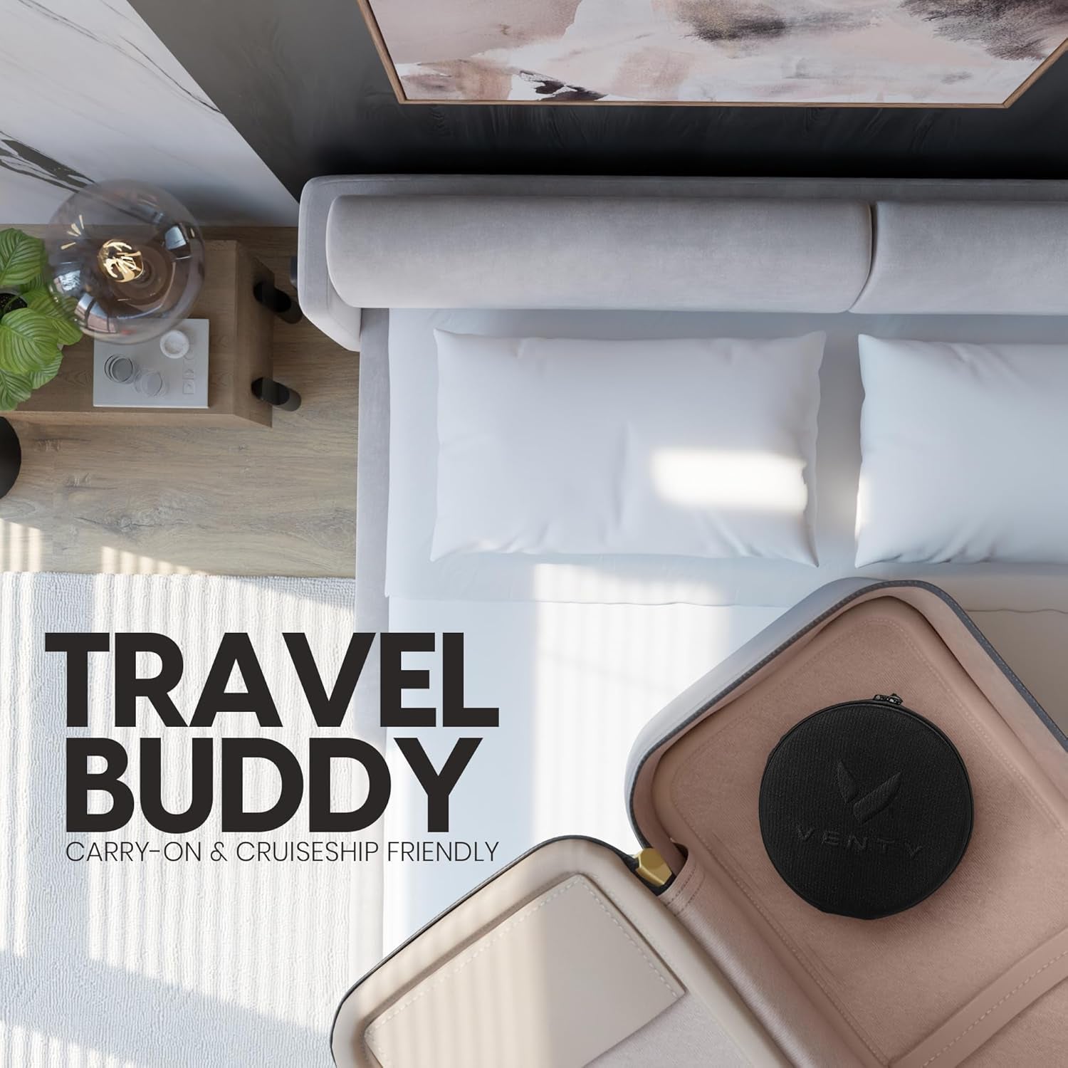 Portable Fan - Wireless Battery Operated Fan - 4 Speeds - LED Lighting - Carry Case & Remote Control - Cruise Travel - Outdoor Travel RV Power Bank with USB-C Port (White with Case)
