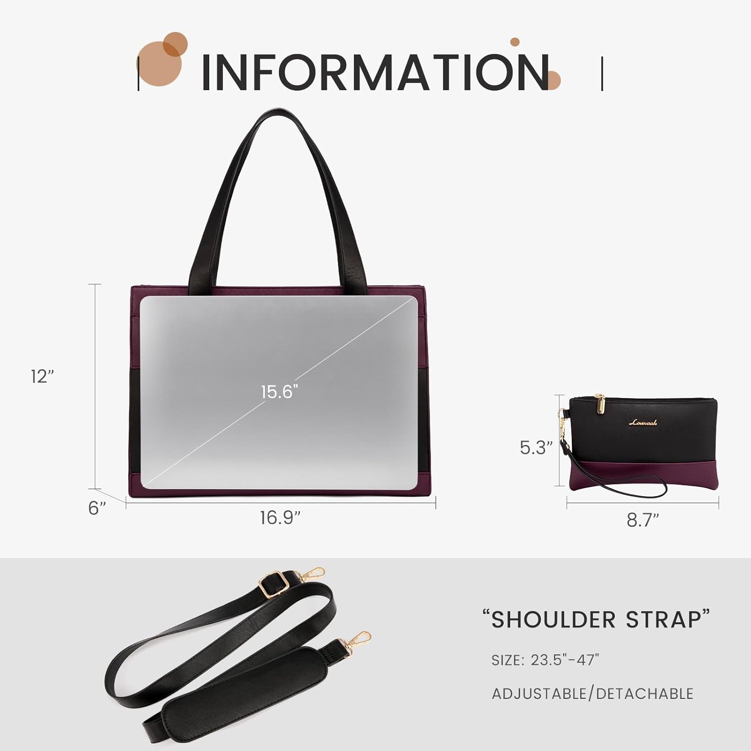 Laptop Bag for Women 15.6 Inch Tote Work Professional Leather Computer Briefcase Waterproof Handbag Shoulder Large Capacity Business Teacher Office Crossbody Purse