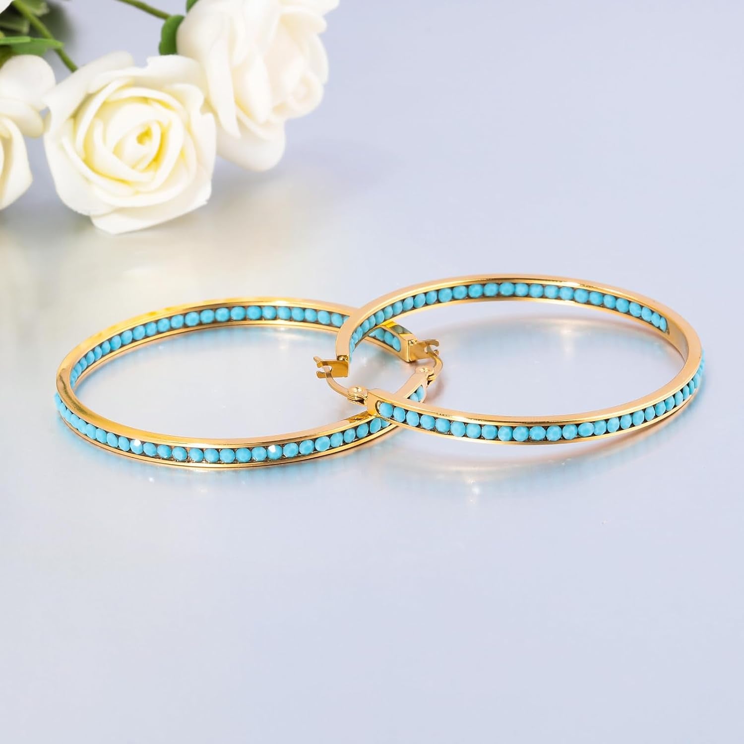 Mult-Colors Crystal Stainless Steel Hoop Earring for Women Hypoallergenic Jewelry for Sensitive Ears Large Big Hoop Earrings 2"